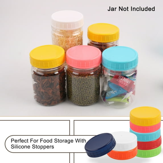 Unique Bargains Plastic Mason Jar Lid Regular Wide Mouth Mason Canning Top Food Storage Multi-color16pcs