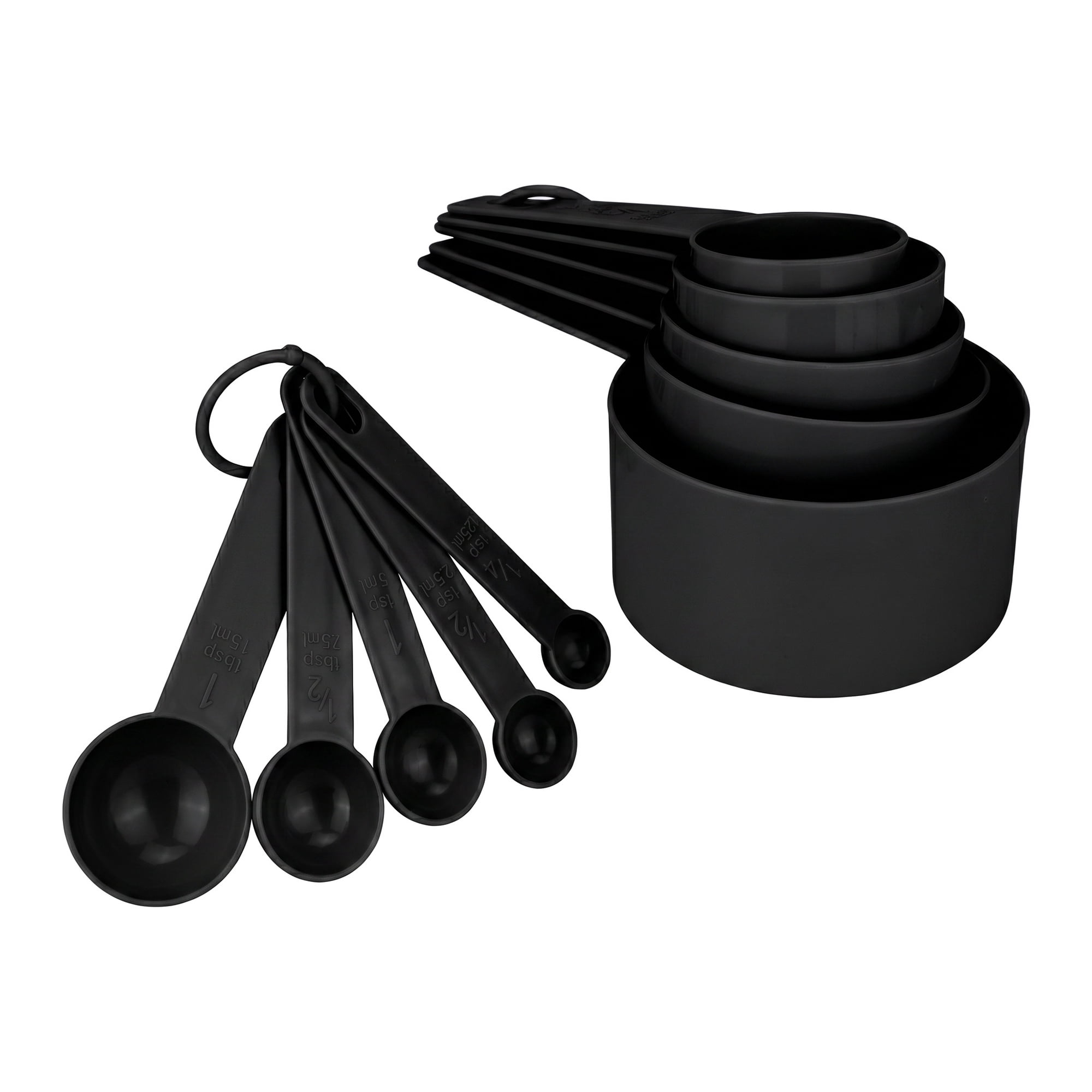 Unique Bargains Plastic Measuring Cups Spoons Set with Clear Markings Black 10PCS