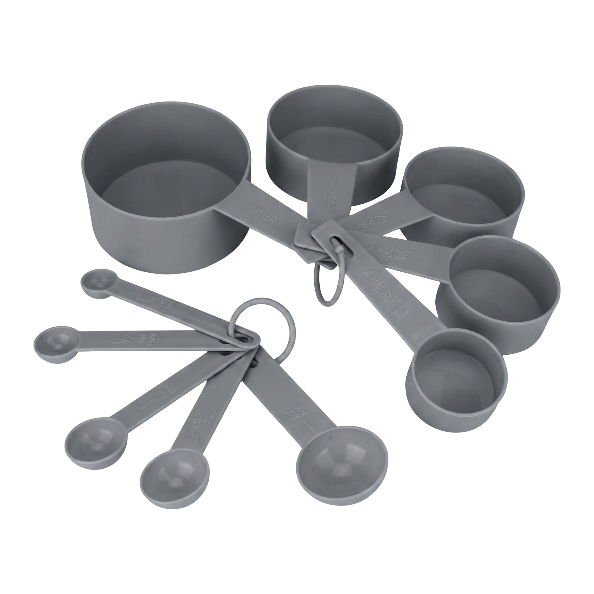 Unique Bargains Plastic Measuring Cups Spoons Set with Clear Markings Gray 10Pcs
