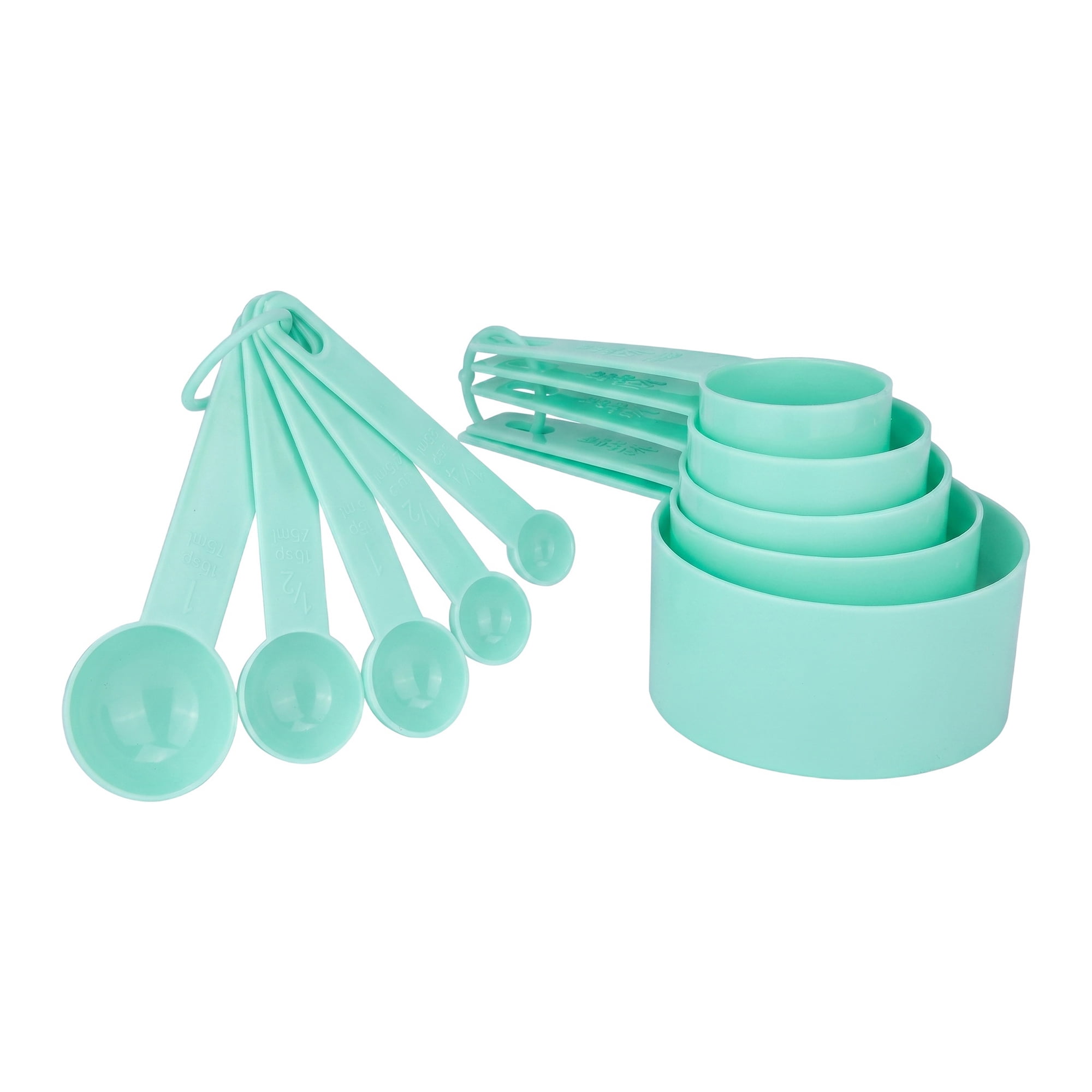 Unique Bargains Plastic Measuring Cups Spoons Set with Clear Markings Green 10Pcs