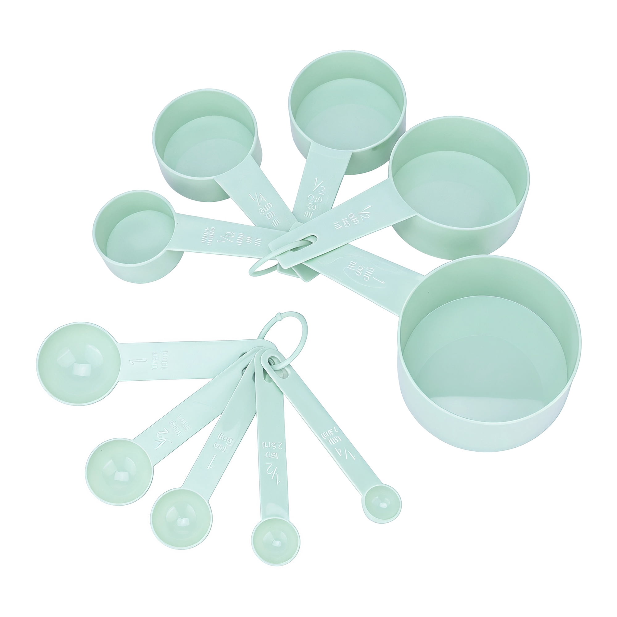 Unique Bargains Plastic Measuring Cups Spoons Set with Clear Markings Light Green 10Pcs