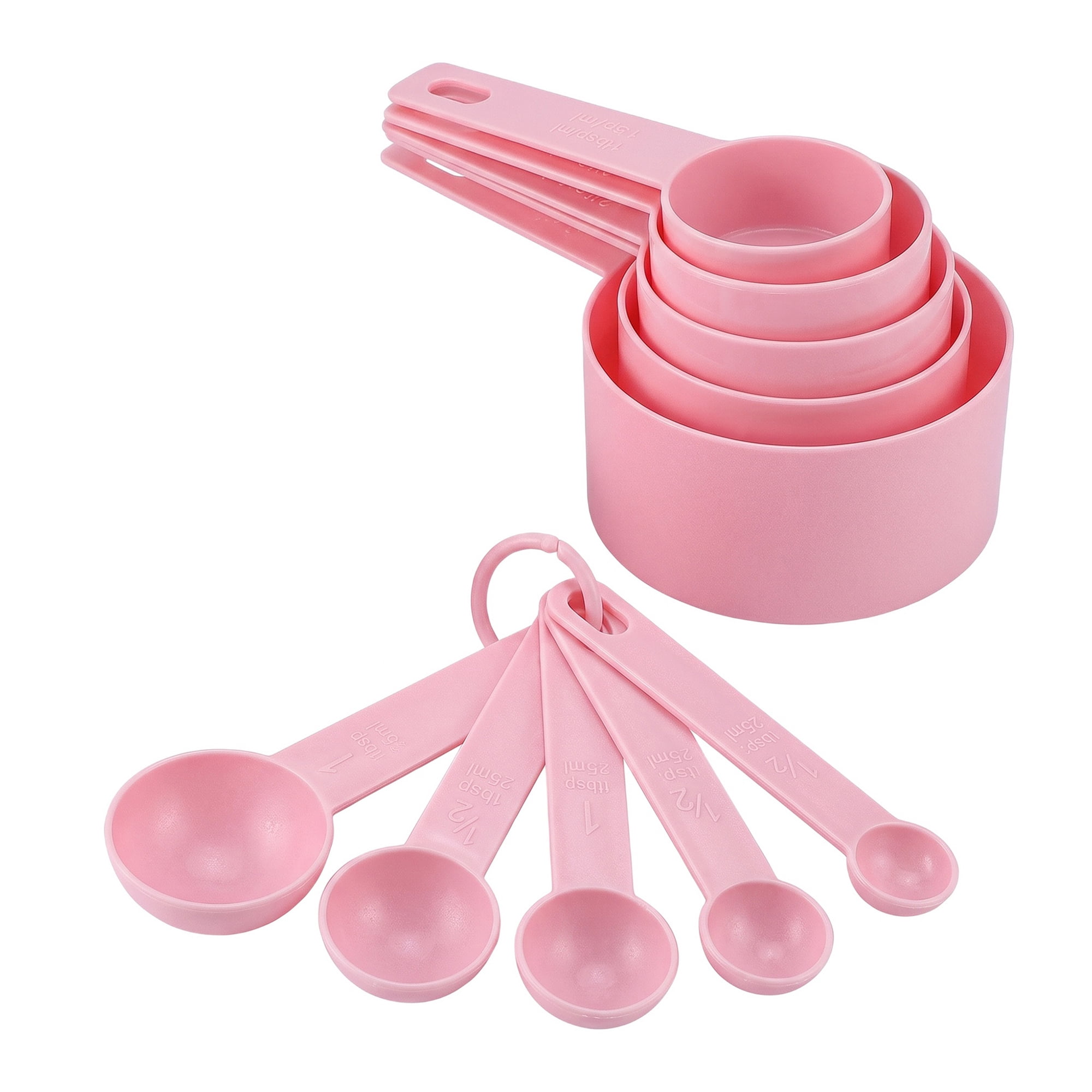 Unique Bargains Plastic Measuring Cups Spoons Set with Clear Markings Pink 10Pcs