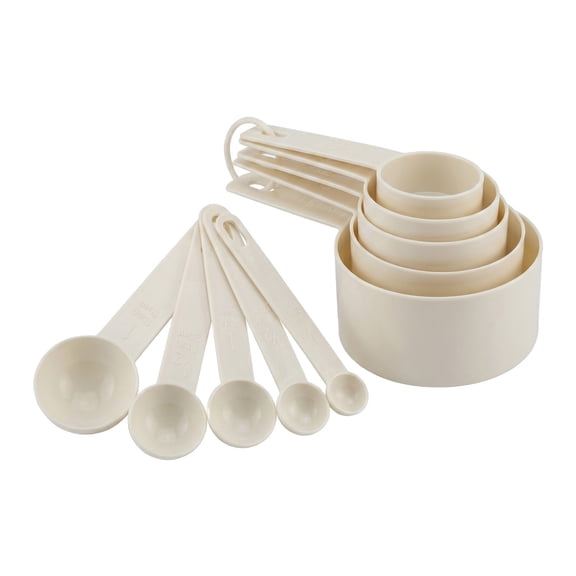 Unique Bargains Plastic Measuring Cups Spoons Set with Clear Markings White 10Pcs