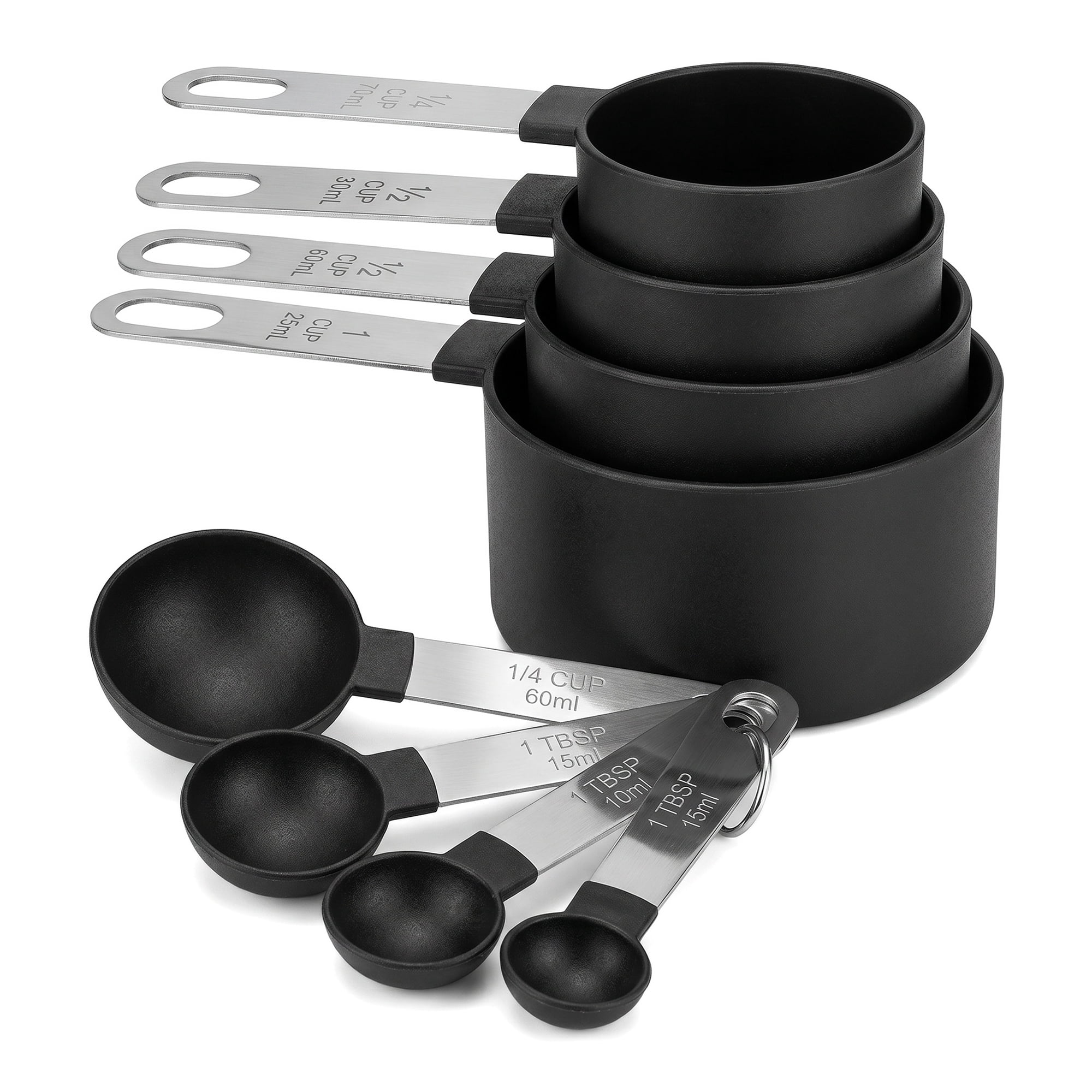 Unique Bargains Plastic Measuring Set with Stackable Cups and Spoons Black 8Pcs