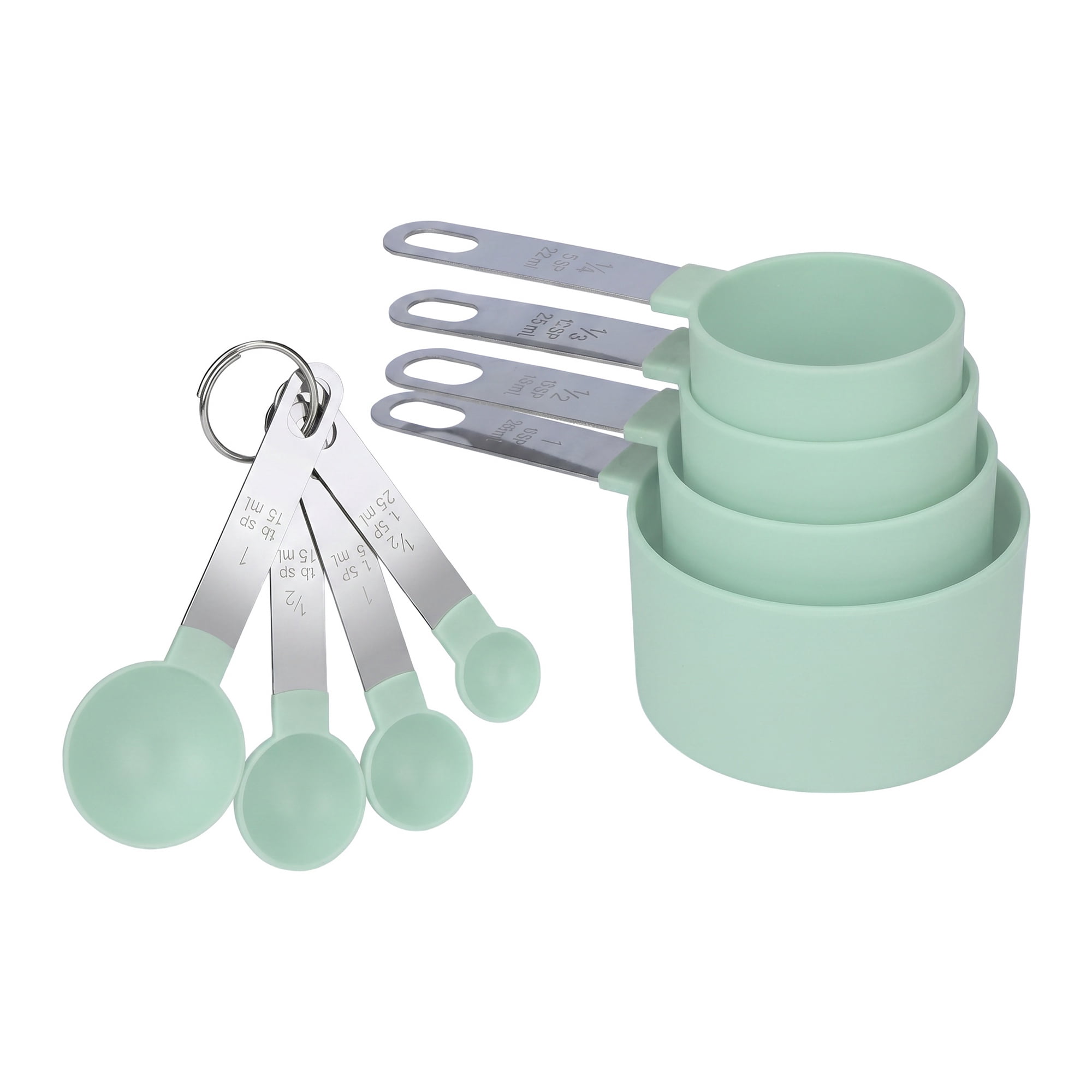 Unique Bargains Plastic Measuring Set with Stackable Cups and Spoons Blue 8Pcs