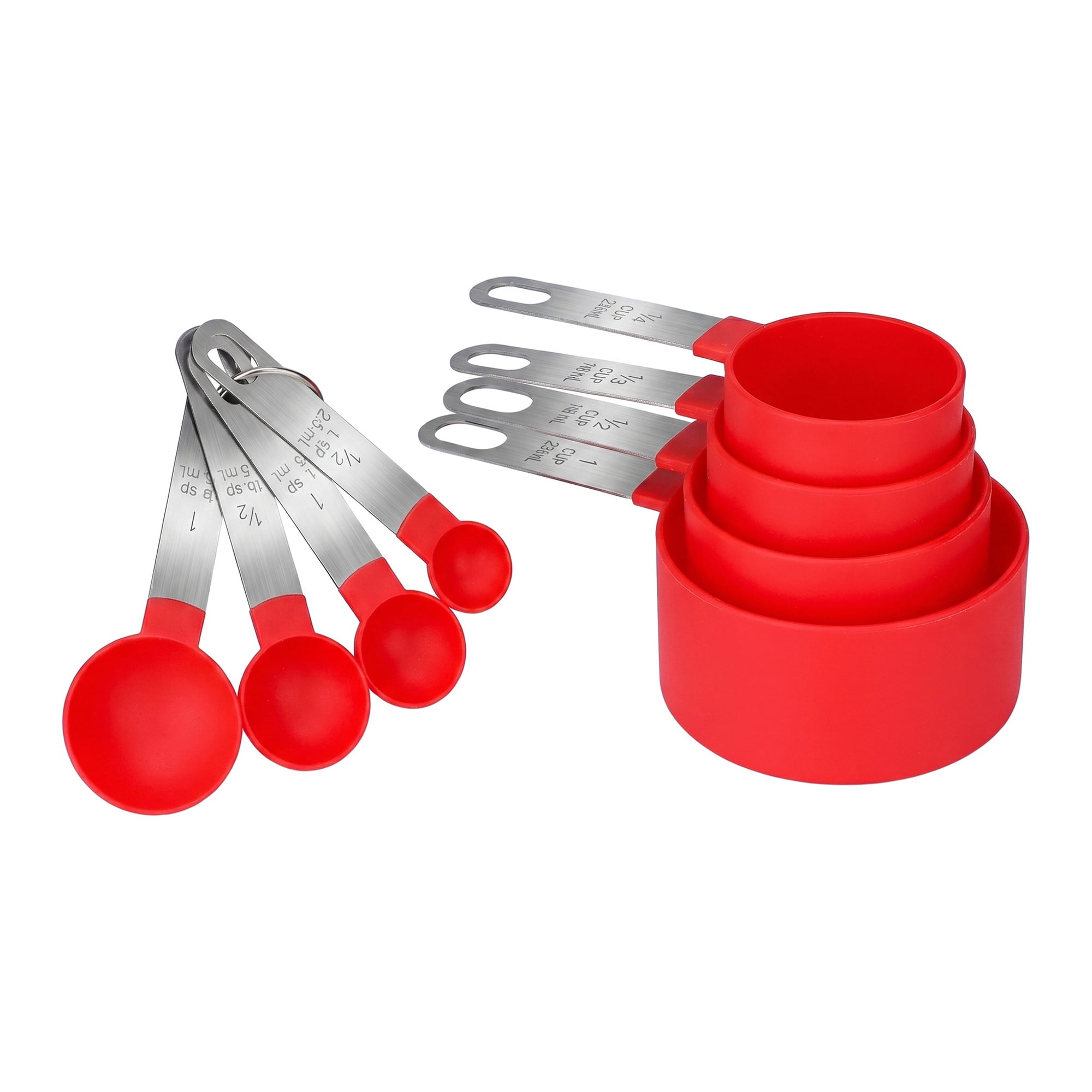 Unique Bargains Plastic Measuring Set with Stackable Cups and Spoons Red 8Pcs