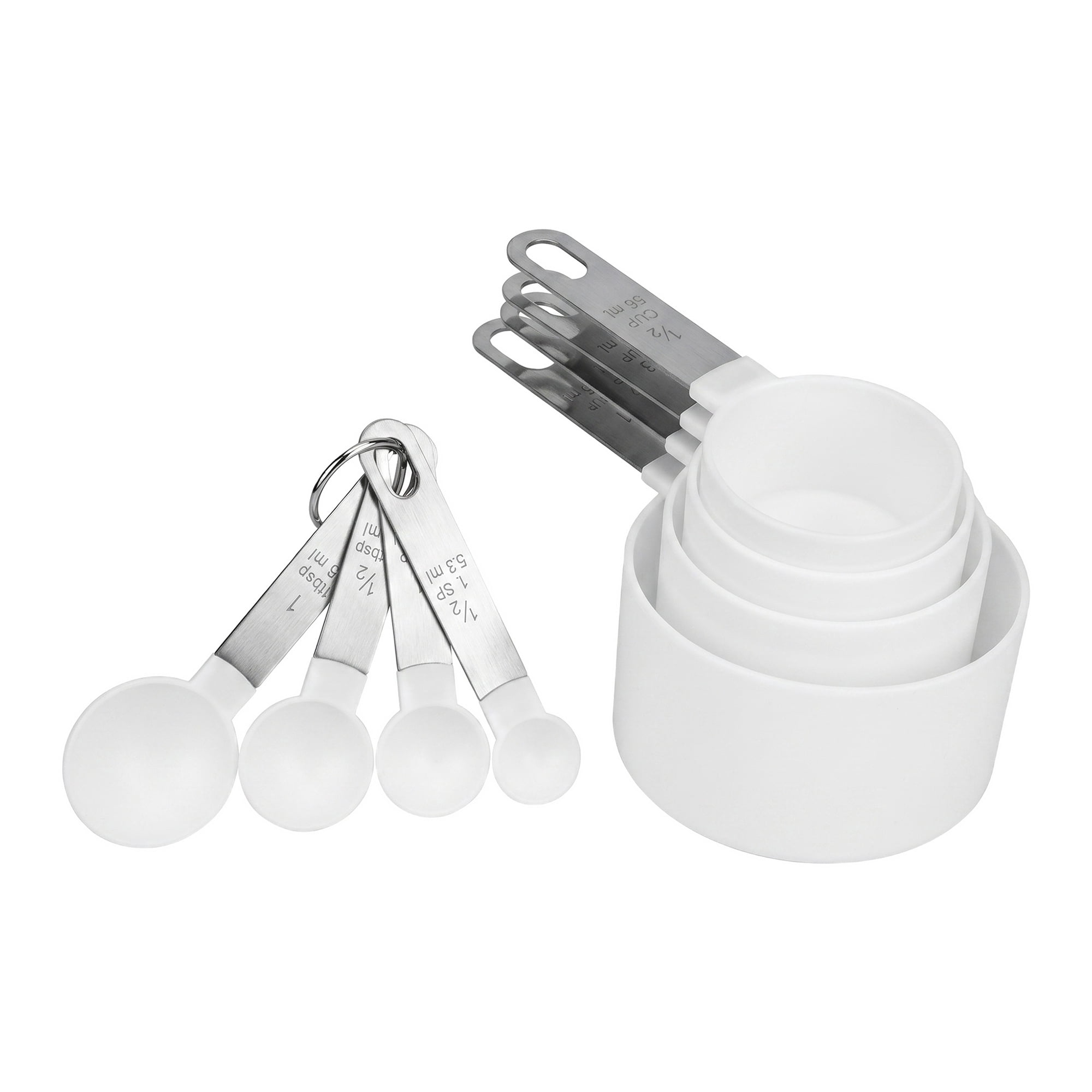 Unique Bargains Plastic Measuring Set with Stackable Cups and Spoons White 8Pcs