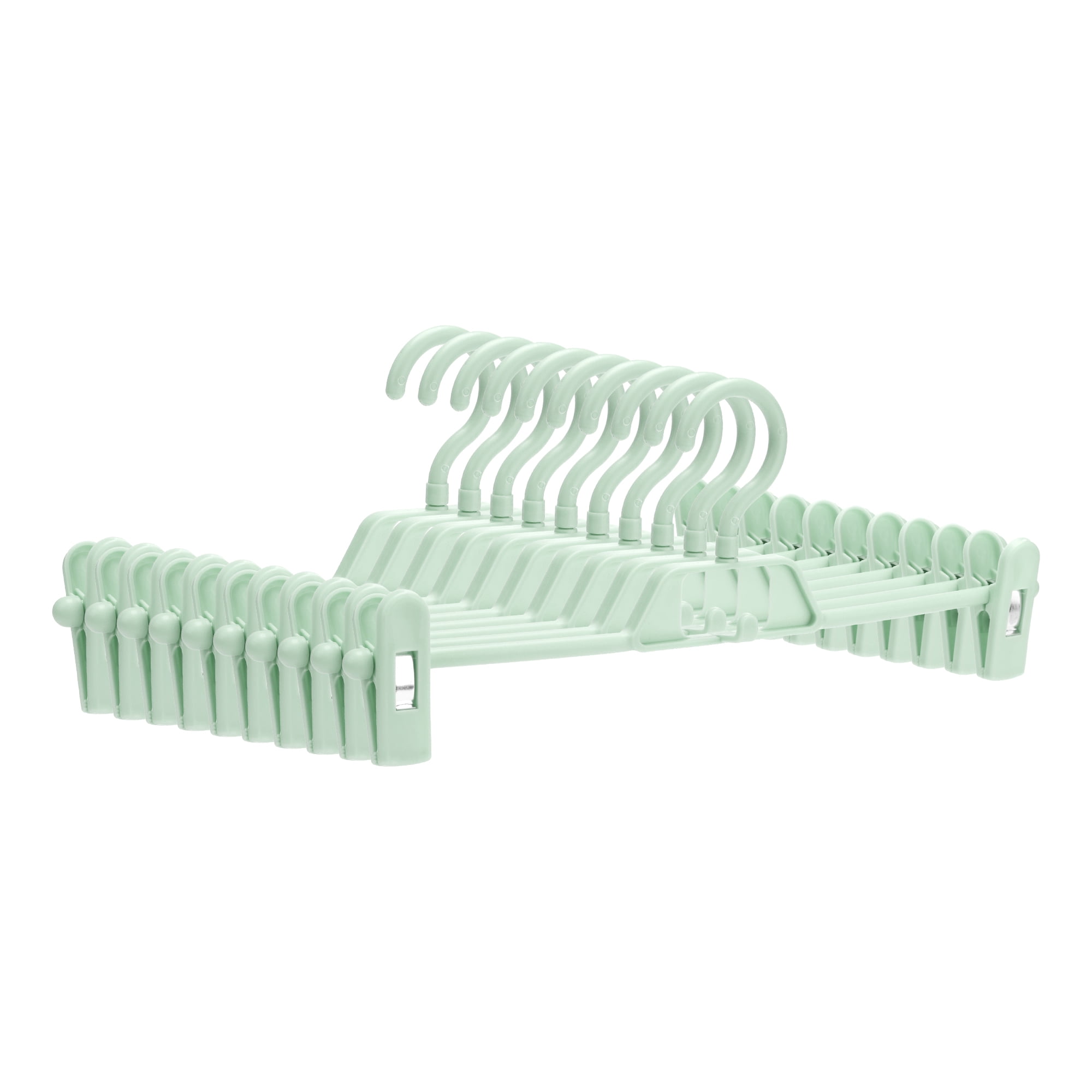 Unique Bargains Plastic Non-Slip Hangers Clothes Hangers with Pinch Clips 10 Packs Green