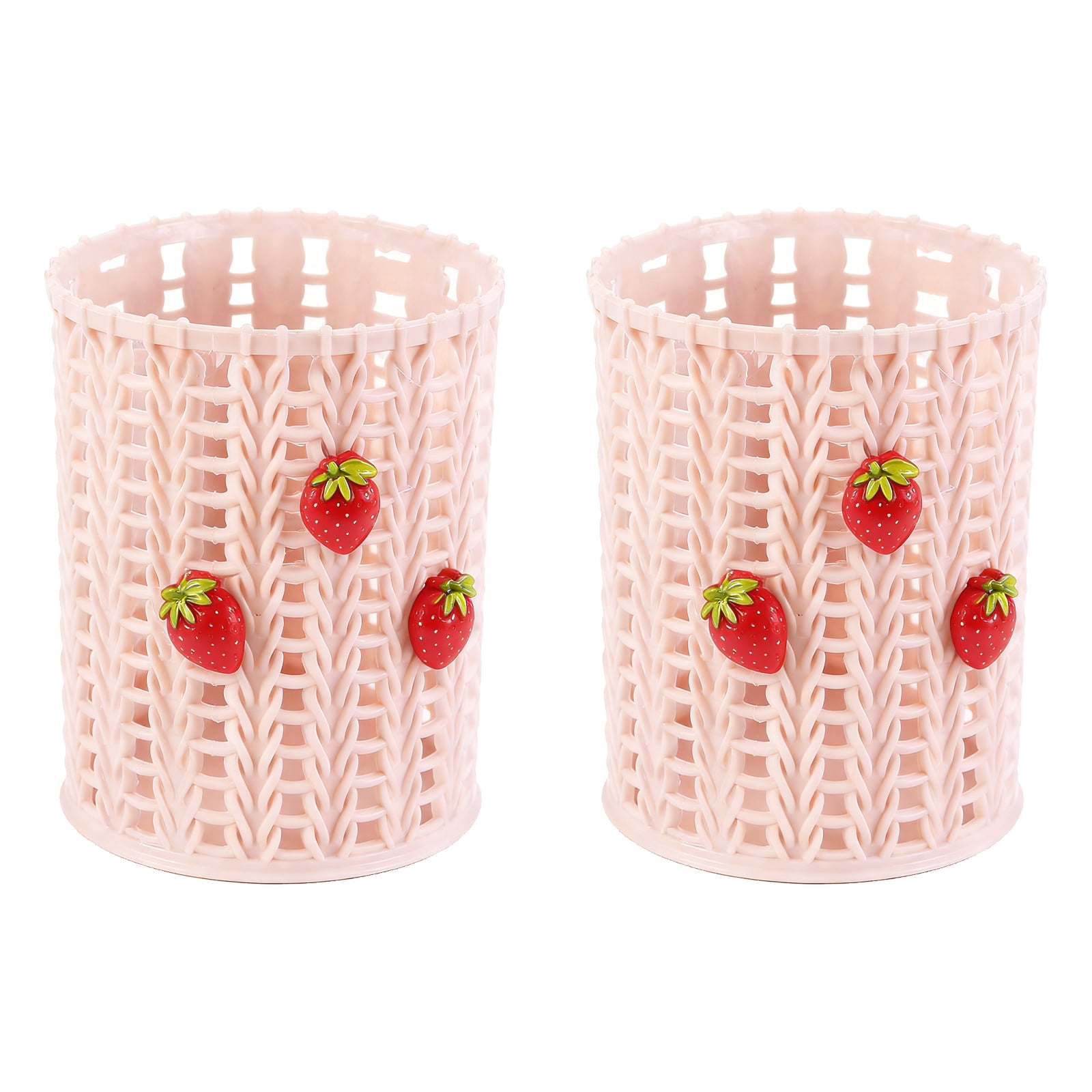 Unique Bargains Plastic Pen Holder for Desk Cute Strawberry Cup Organizer 2Pcs Pink
