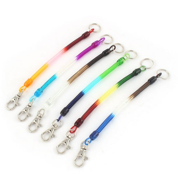 Unique Bargains Plastic Retractable Spiral Stretch String Lanyard Wrist Coil Keyring Key Chain 6pcs