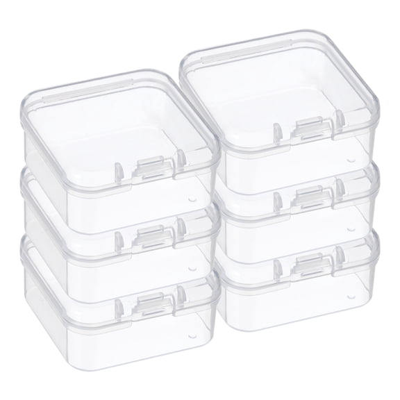 Unique Bargains Plastic Storage Box with Hinged Lid Stackable Organizer Clear 1.8"x1.8"x1"