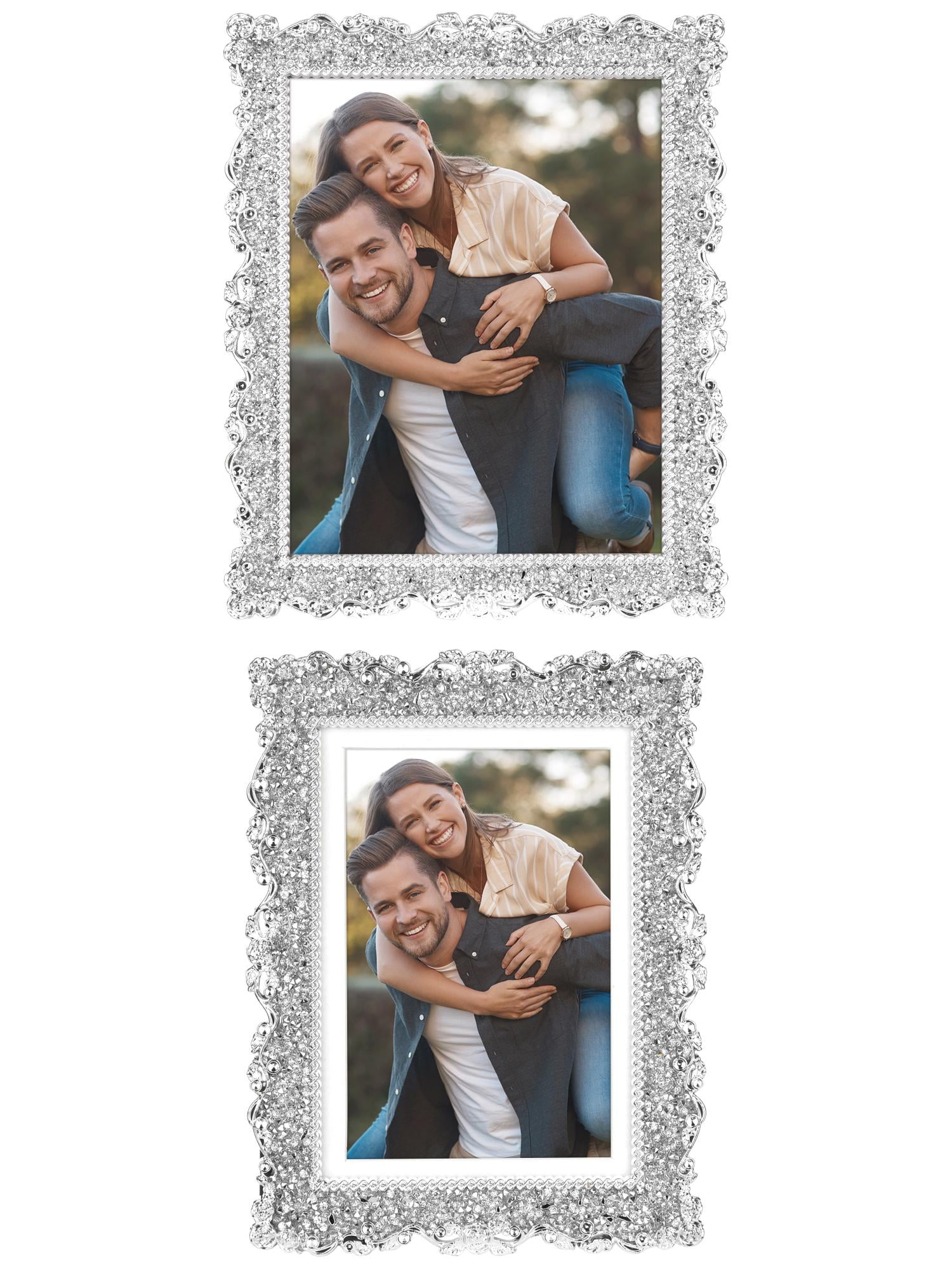Unique Bargains Plated Picture Frame with Crystal Photo Frames Silver Oval Shape Silver Rectangle 4x6/8x10