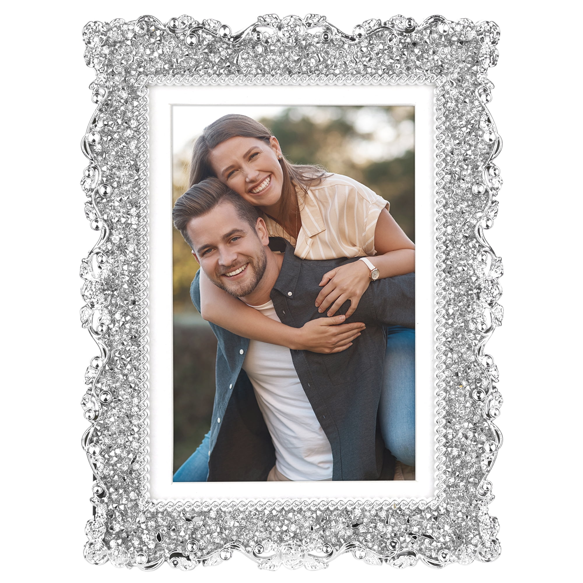 Unique Bargains Plated Picture Frame with Crystal Photo Frames Silver Rectangle 4x6 in