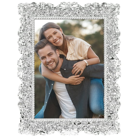 Unique Bargains Plated Picture Frame with Crystal Photo Frames Silver Rectangle 5x7 in