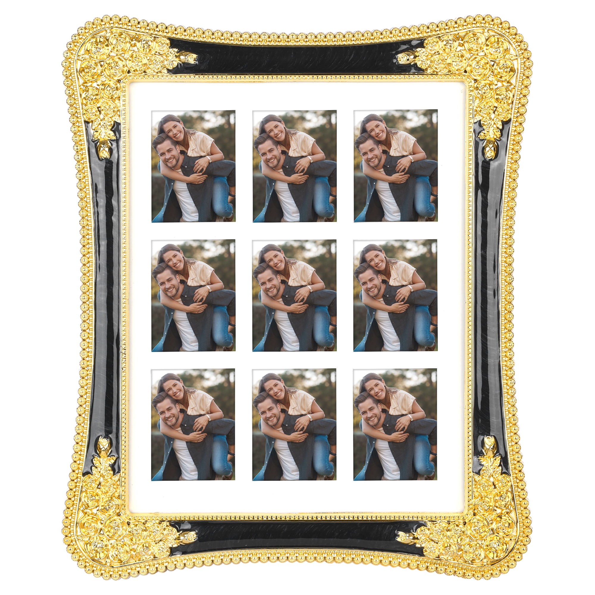 Unique Bargains Plated Picture Frame with Crystal Tabletop Decor Gold and Black 2x2 in