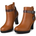 thumbnail image 1 of Unique Bargains Platform Block Heel Boots Buckle Ankle Boots for Women Brown 6.5, 1 of 7