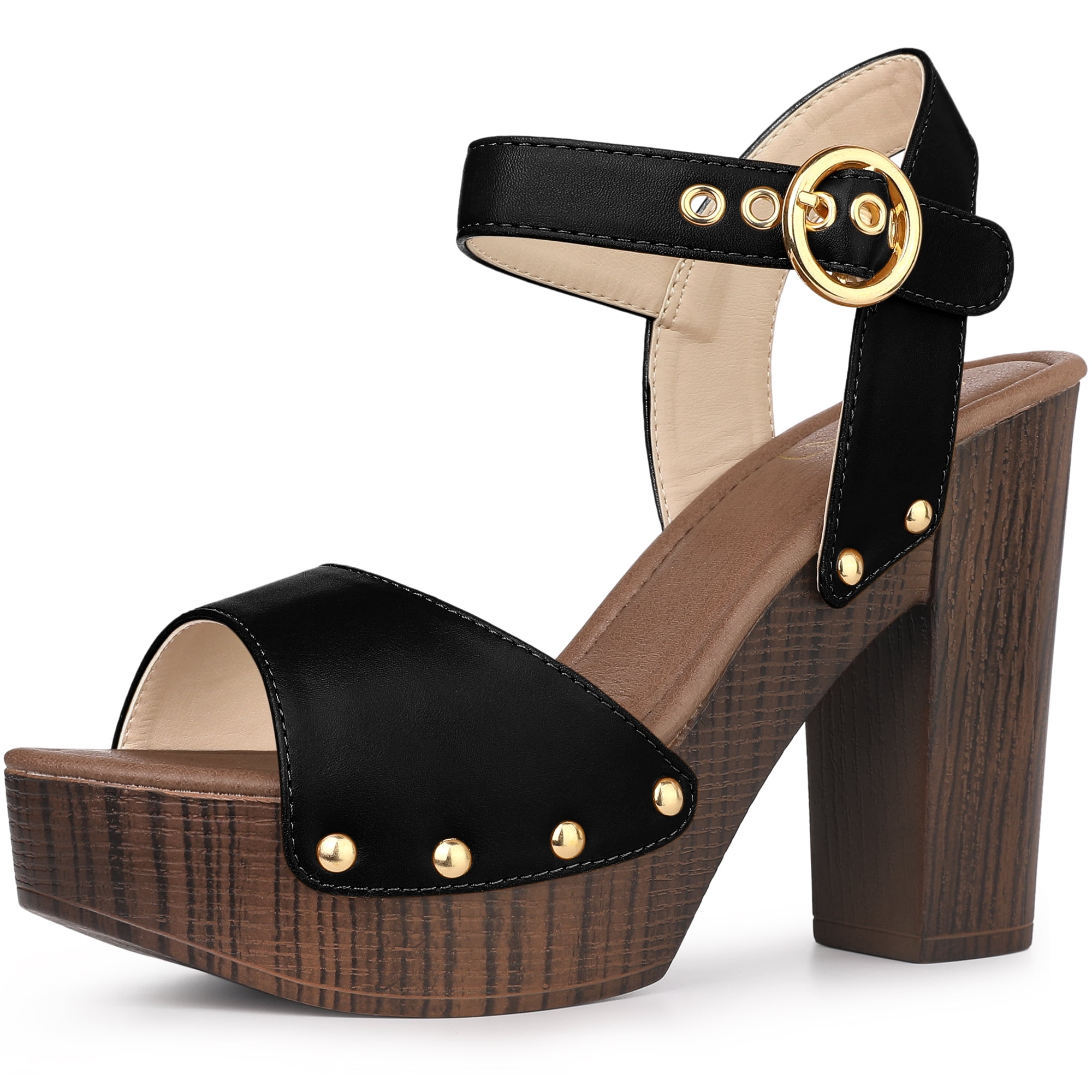 Unique Bargains Platform Buckle Ankle Strap Chunky High Heels Sandals for Women Black 9.5