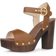 thumbnail image 1 of Unique Bargains Platform Buckle Ankle Strap Chunky High Heels Sandals for Women Brown 8, 1 of 6
