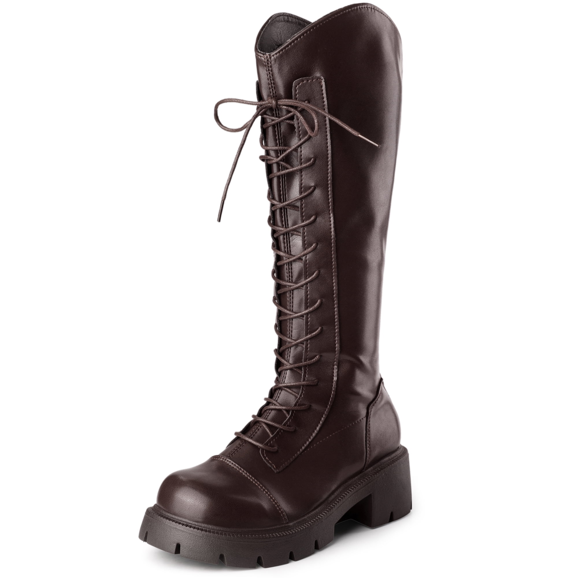 【PORTERNA】Cord Lace-Up Boots Unique Bargains Chunky Heel Knee High Combat Boots for Women