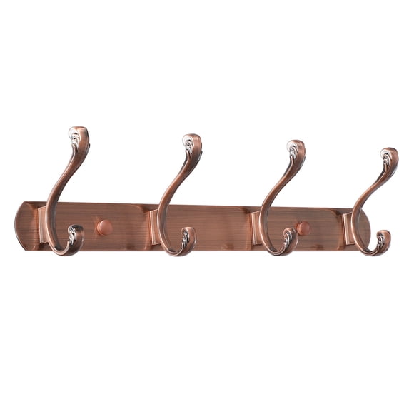 Unique Bargains Plating Dual Zinc Alloy Wall Hook Rack Copper Tone 4 Hooks