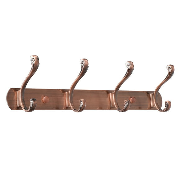 Unique Bargains Plating Dual Zinc Alloy Wall Hook Rack Copper Tone 4 Hooks