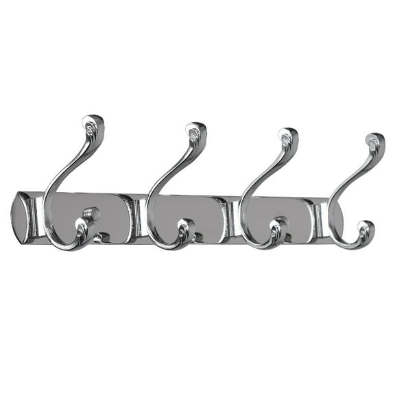 Unique Bargains Plating Dual Zinc Alloy Wall Hook Rack Silver Tone 4 Hooks