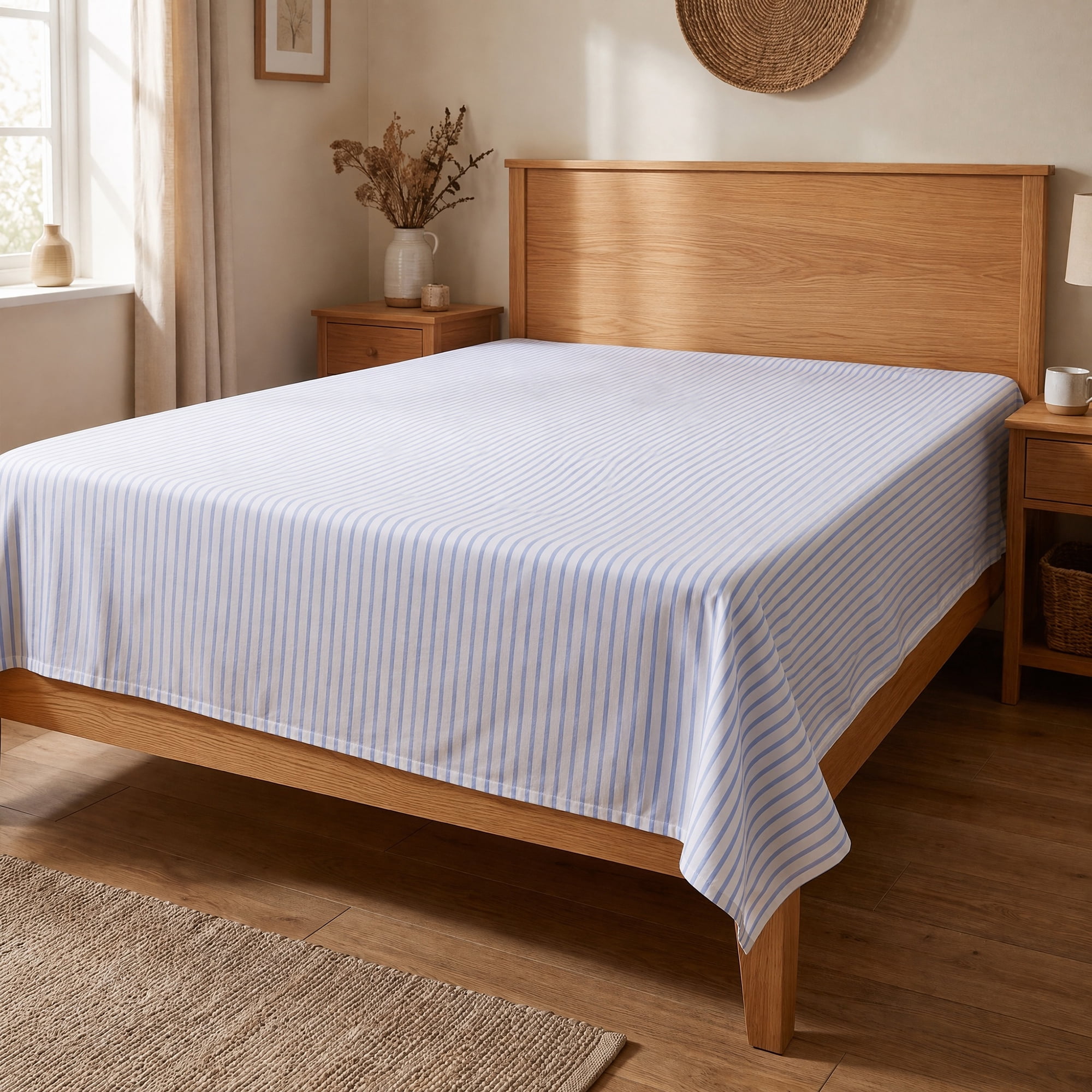 Unique Bargains Ployester Bed Soft Flat Sheet Cozy Bedding for Bedroom Blue 63"x91"