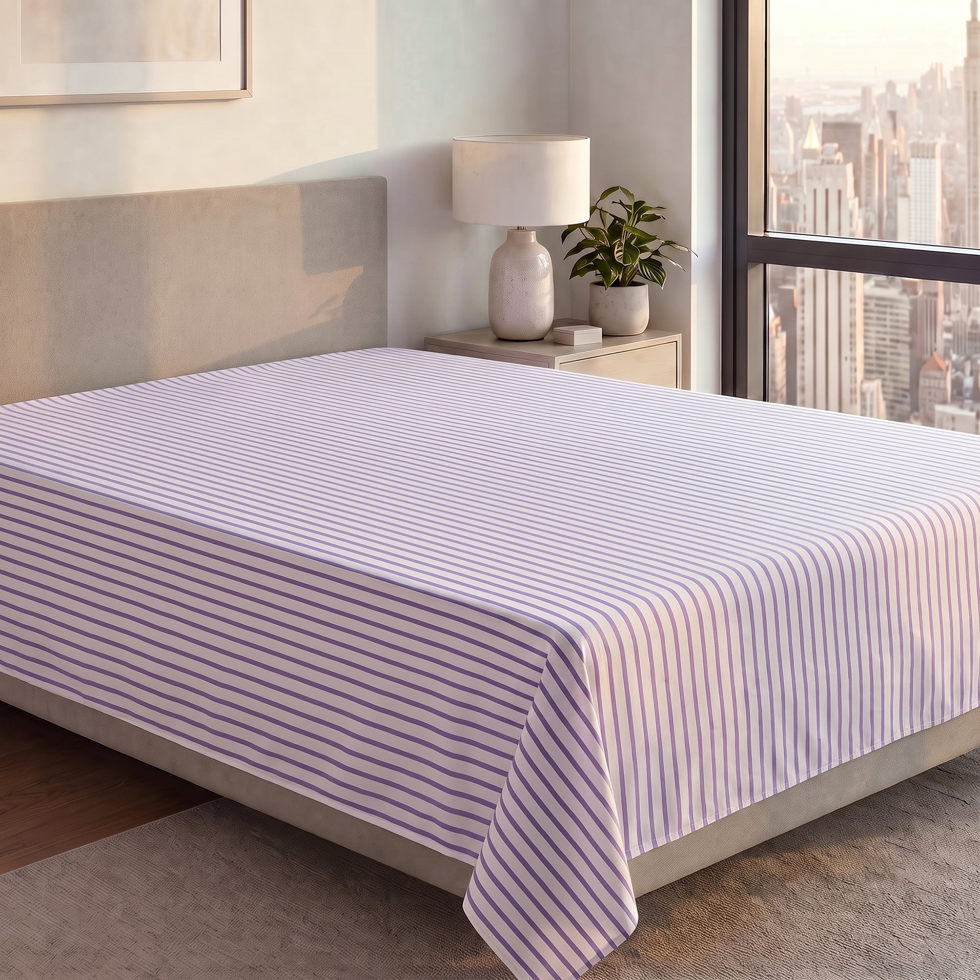 Unique Bargains Ployester Bed Soft Flat Sheet Cozy Bedding for Bedroom Purple 63"x91"