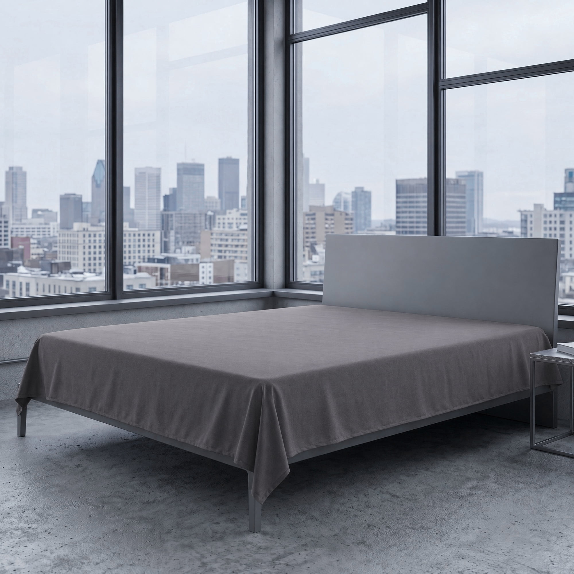 Unique Bargains Ployester Gauze Bed Breathable Flat Sheet Bedding Dark Gray 63"x91"