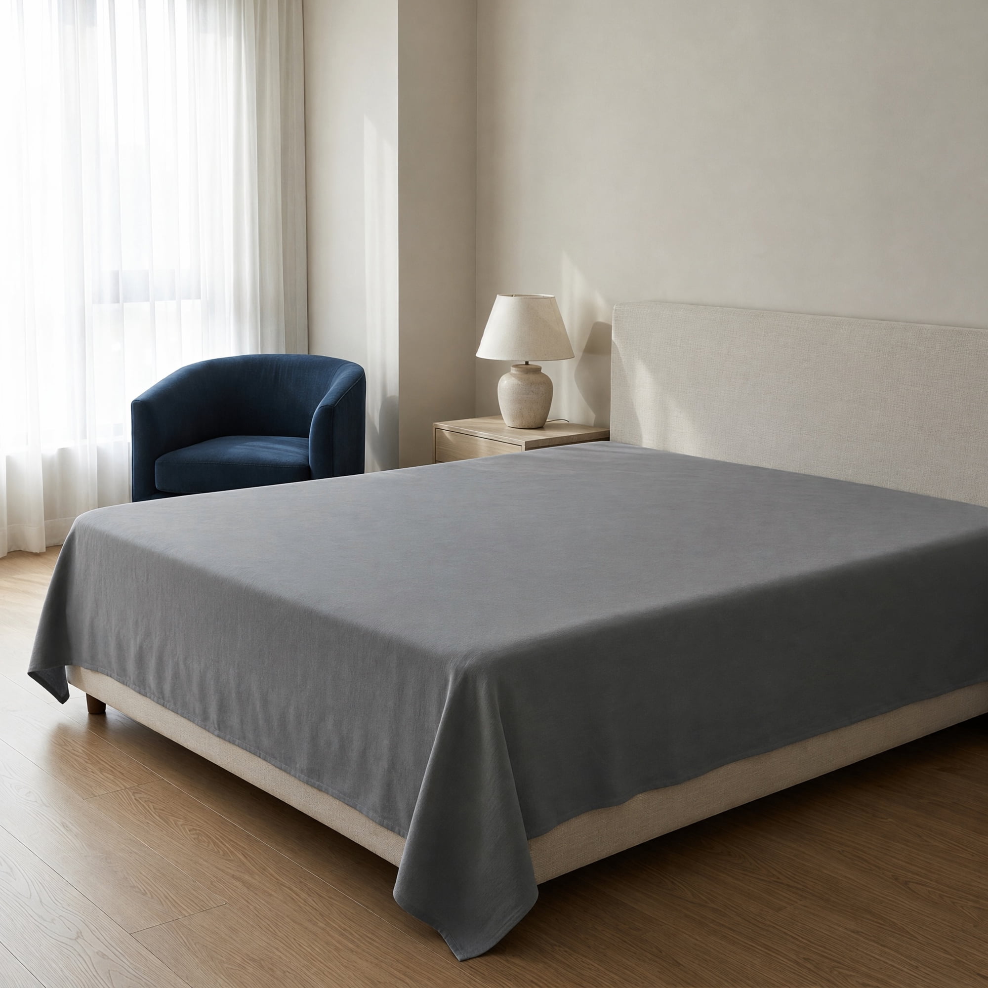 Unique Bargains Ployester Gauze Bed Breathable Flat Sheet Bedding Light Gray 63"x91"