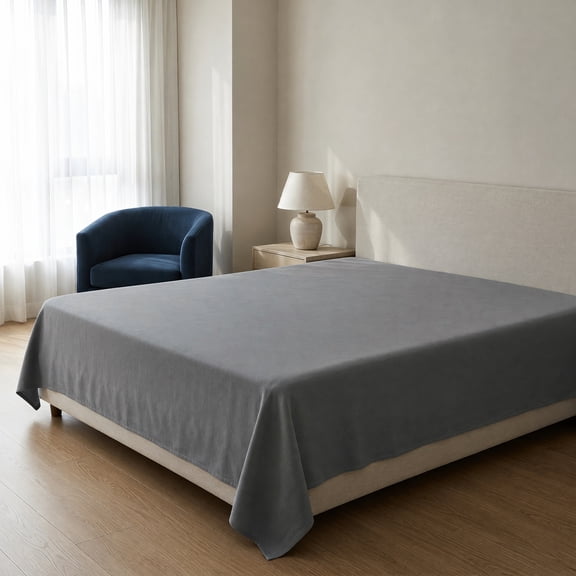 Unique Bargains Ployester Gauze Bed Breathable Flat Sheet Bedding Light Gray 63"x91"