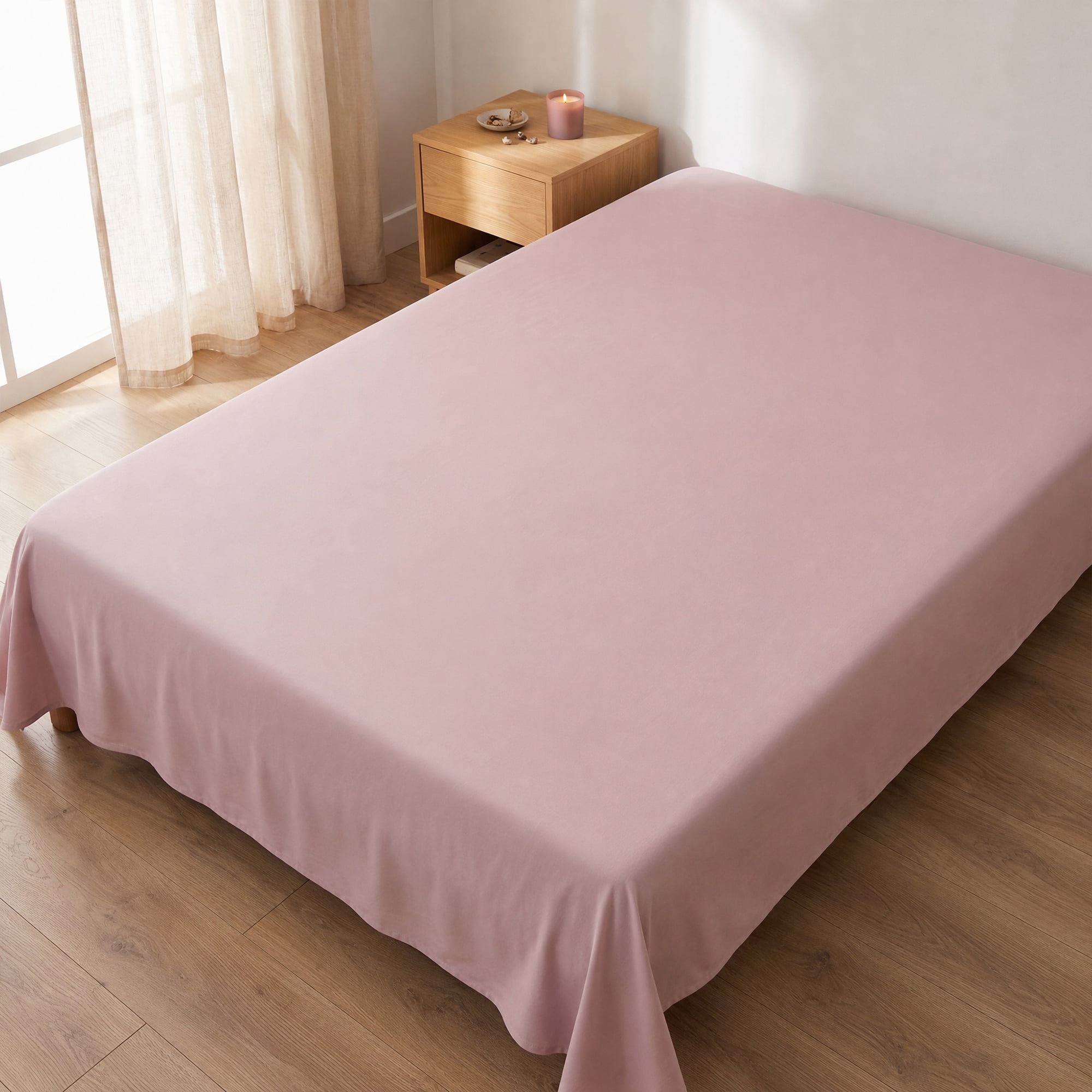 Unique Bargains Ployester Gauze Bed Breathable Flat Sheet Bedding Light Pink 63"x91"