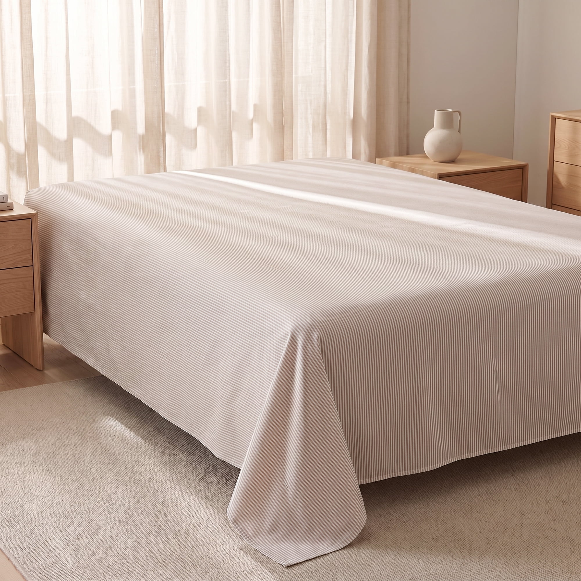 Unique Bargains Ployester Soft Flat Sheet Wrinkle Bedding for Bedroom Brown 63"x91"