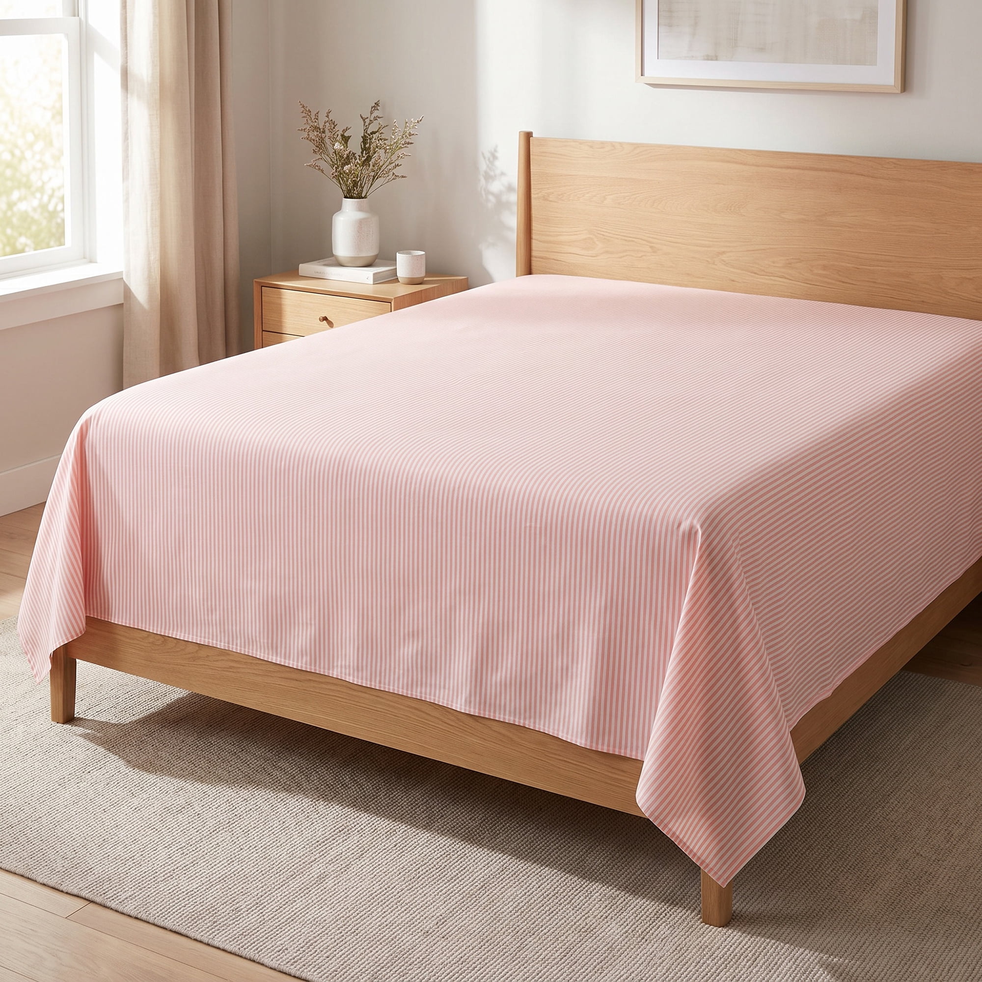 Unique Bargains Ployester Soft Flat Sheet Wrinkle Bedding for Bedroom Pink 63"x91"