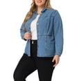thumbnail image 1 of Unique Bargains Plus Size Denim Jackets for Women Classic Button Down Jean Jacket, 1 of 6