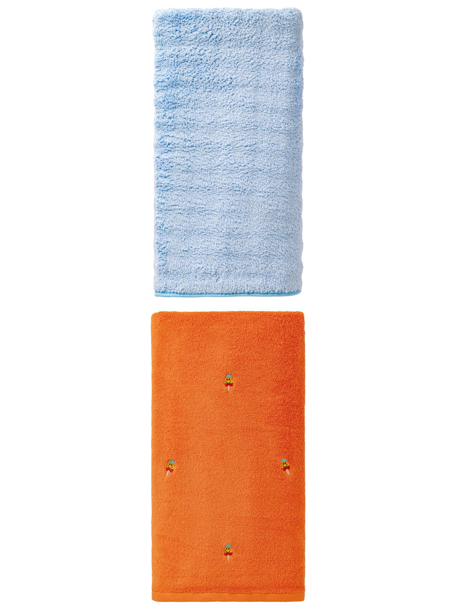 Unique Bargains Plush Bath Towel 2 Pack Popsicle Orange/Blue 55" x 28"