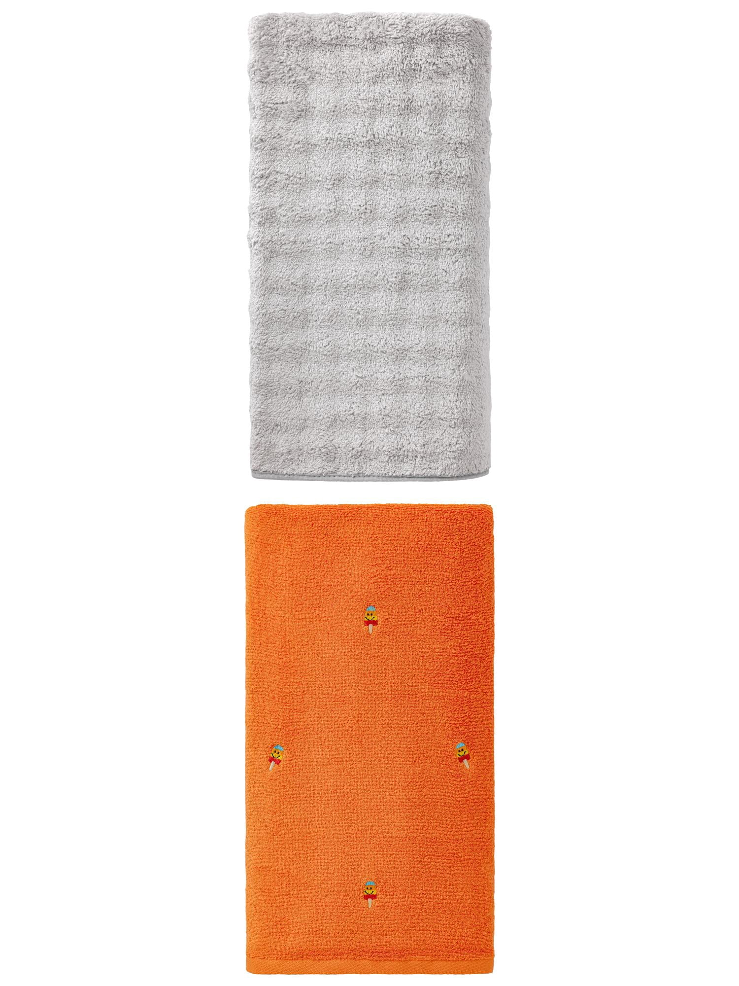 Unique Bargains Plush Bath Towel 2 Pack Popsicle Orange/Grey 55" x 28"