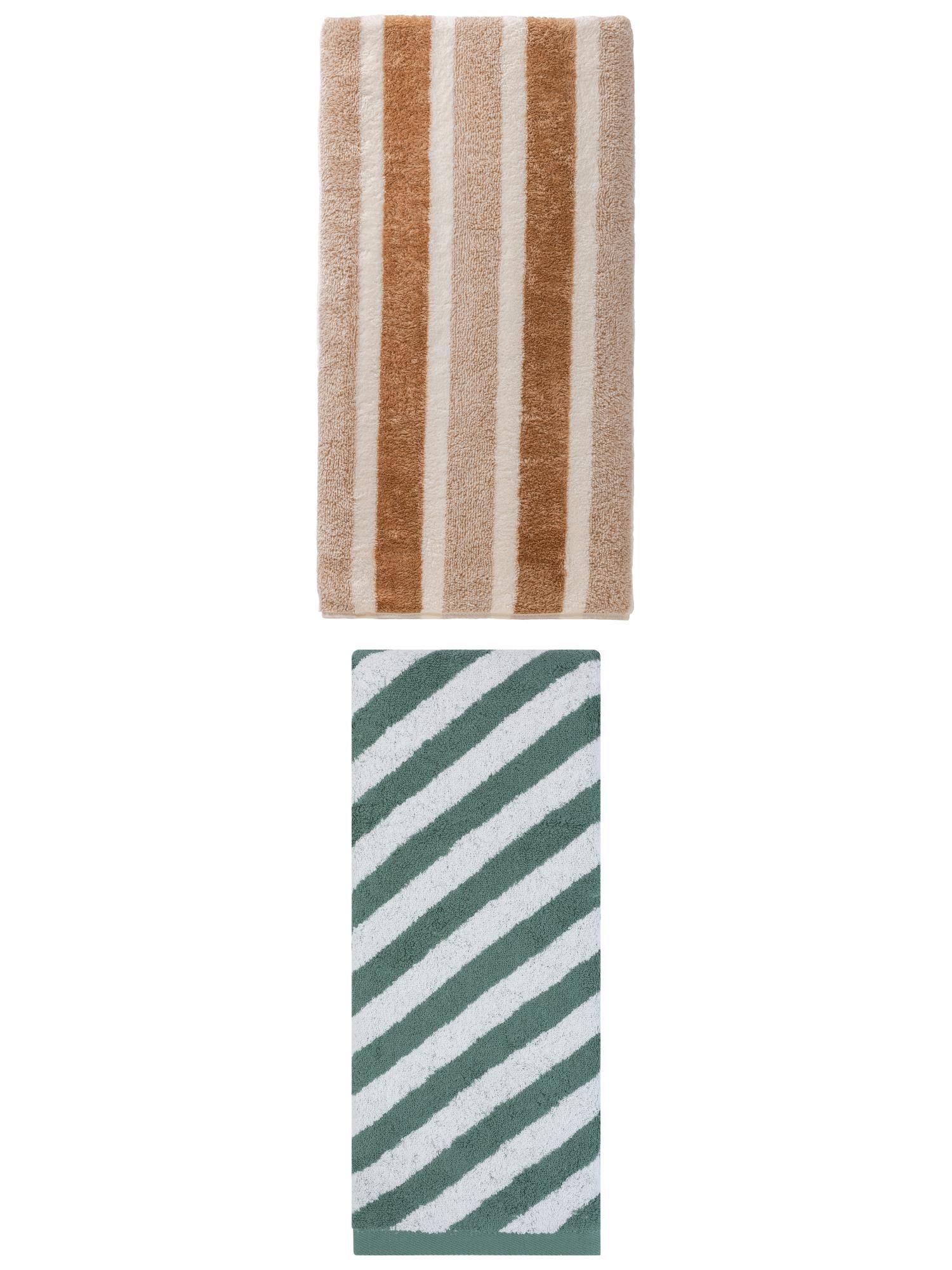 Unique Bargains Plush Absorbing Bath Towel 2 Pack Brown/Green 71" x 35"/55" x 28"
