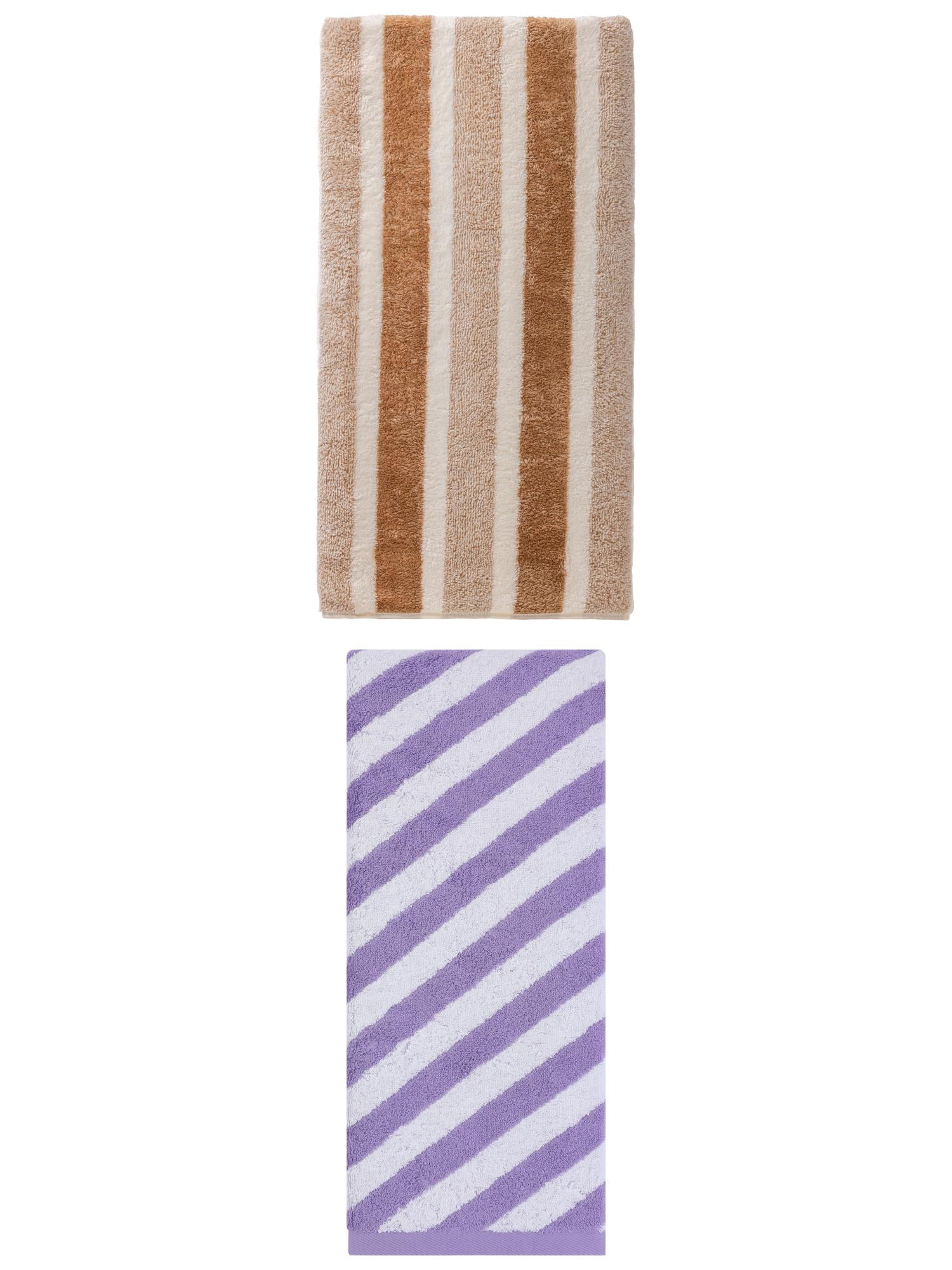 Unique Bargains Plush Absorbing Bath Towel 2 Pack Brown/Purple 71" x 35"/55" x 28"