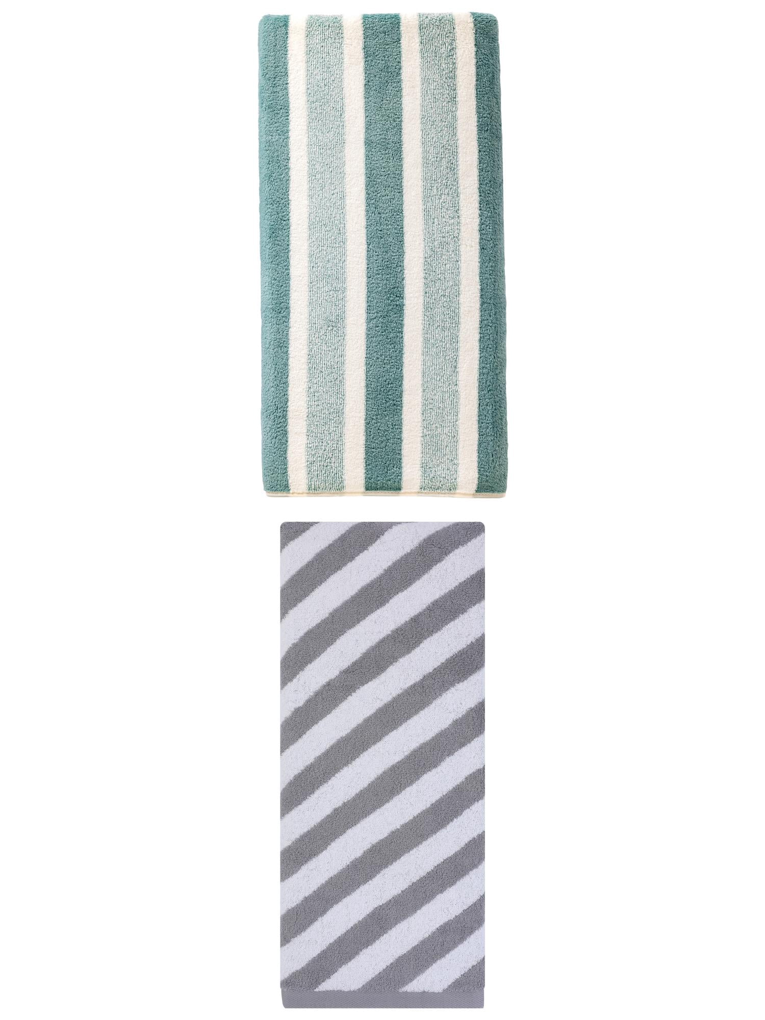 Unique Bargains Plush Absorbing Bath Towel 2 Pack Green/Grey 71" x 35"/55" x 28"