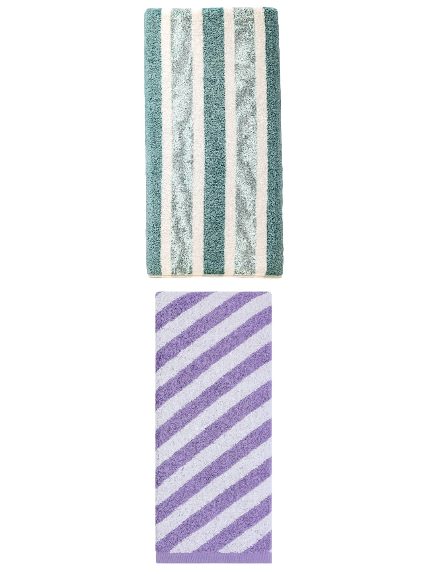 Unique Bargains Plush Absorbing Bath Towel 2 Pack Green/Purple 71" x 35"/55" x 28"