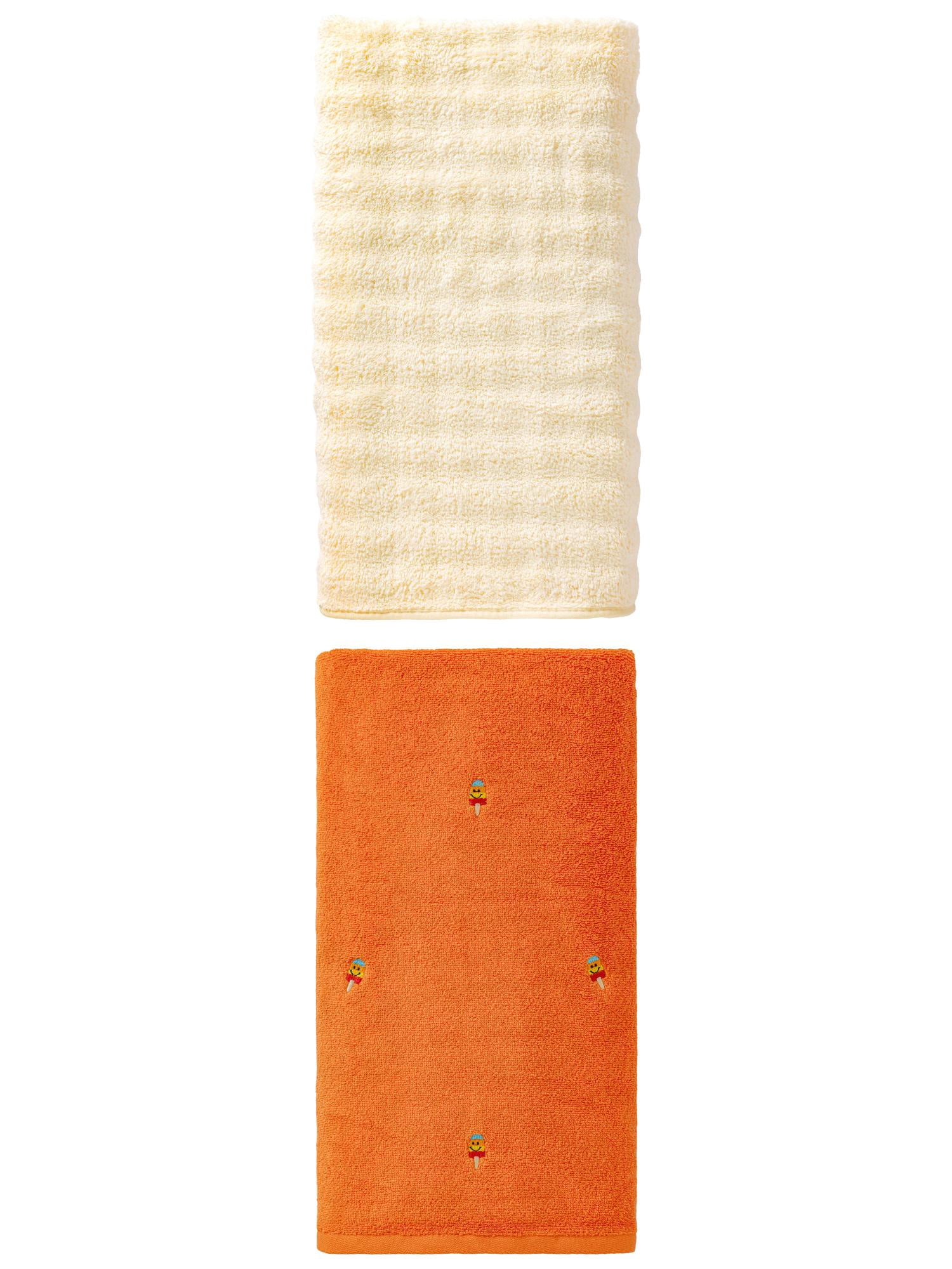 Unique Bargains Plush Bath Towel 2 Pack Popsicle Orange/White 55" x 28"