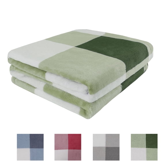 Unique Bargains Plush Buffalo Reversible Plaid Flannel Fleece Blanket, Pet, Green White