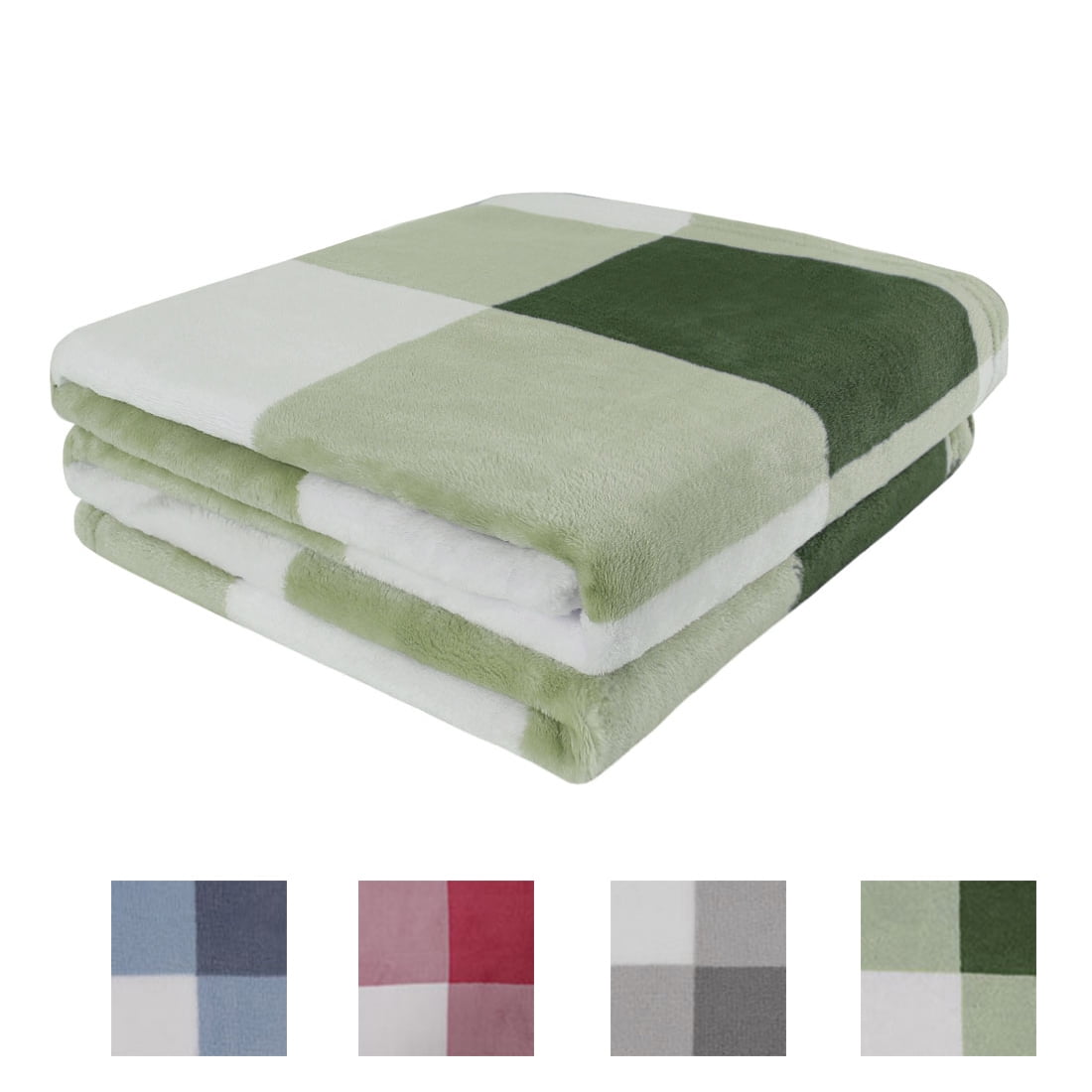 Unique Bargains Plush Buffalo Reversible Plaid Flannel Fleece Blanket, Throw, Green White