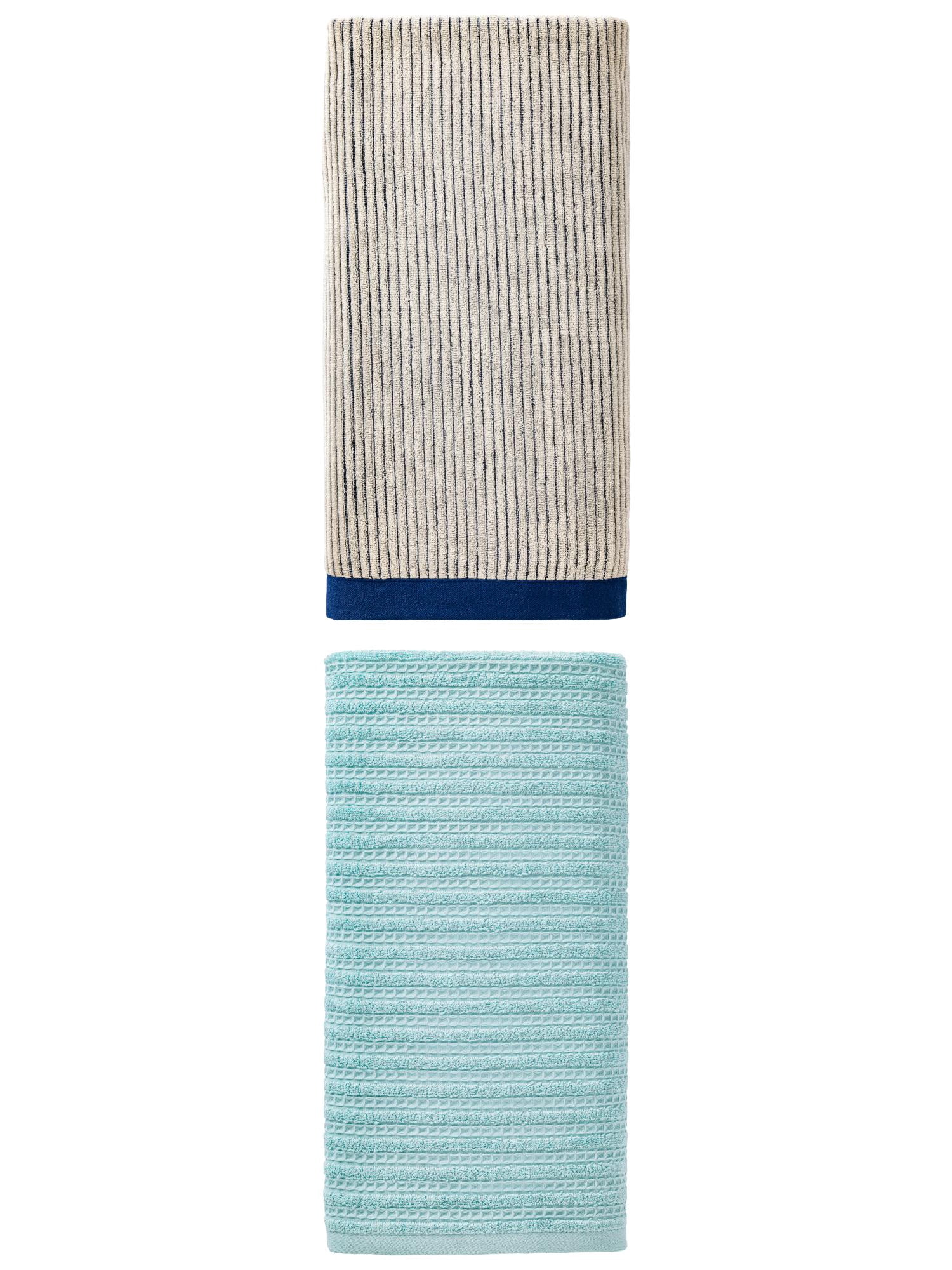Unique Bargains Plush Comfortable Superior Absorbent Pure Cotton Bath Towel 2 Pack Blue 55" x 28"
