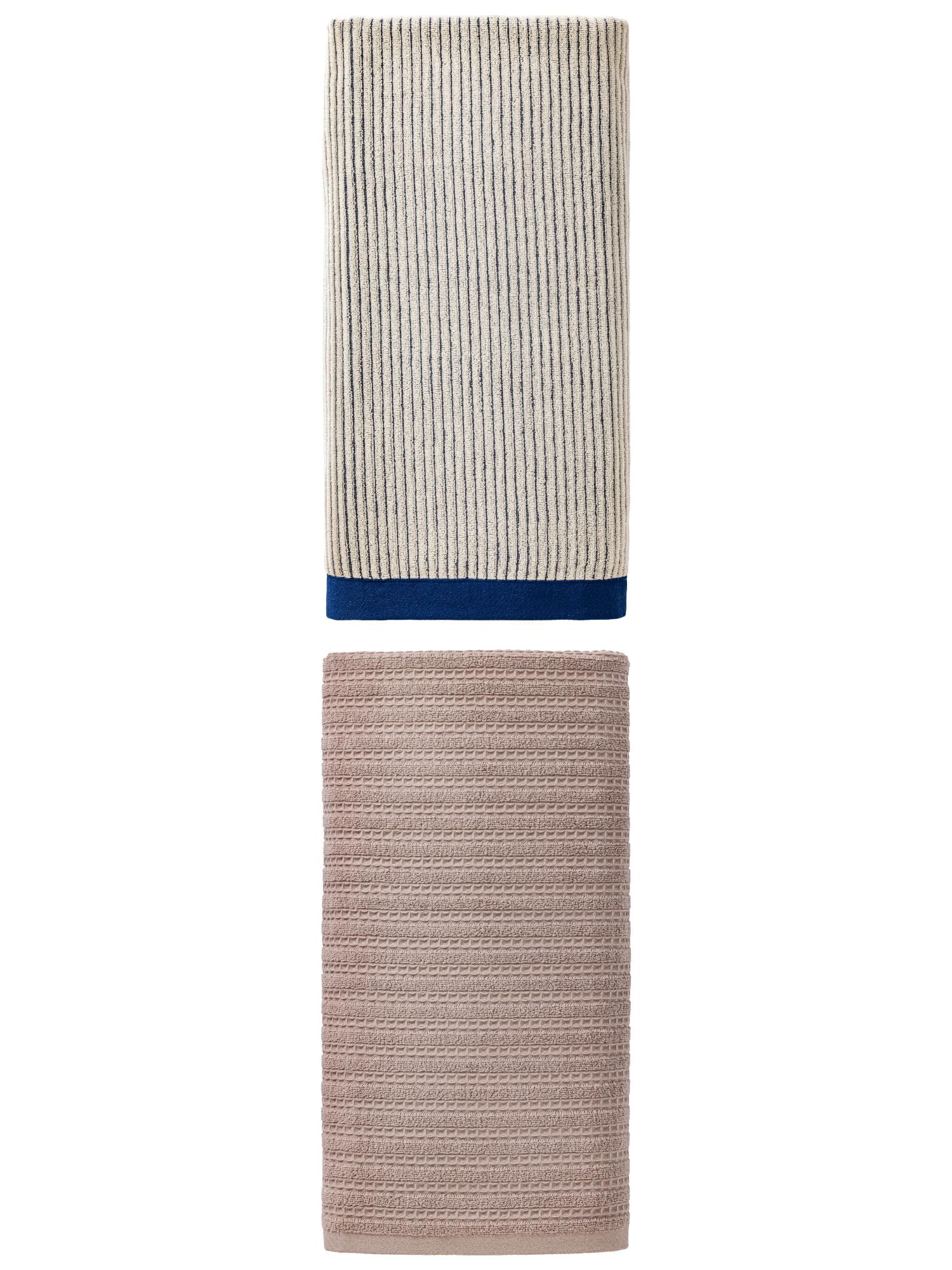 Unique Bargains Plush Comfortable Superior Absorbent Pure Cotton Bath Towel 2 Pack Blue/Grey 55" x 28"