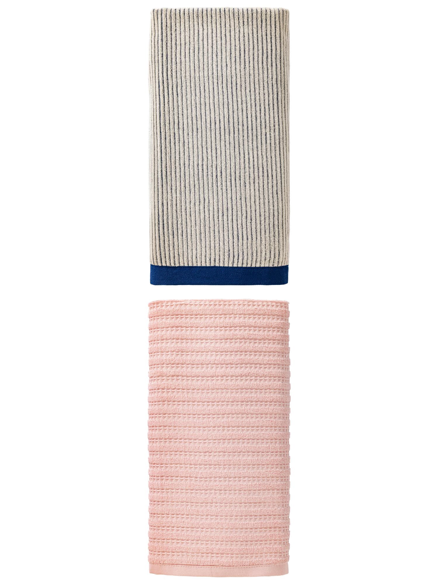 Unique Bargains Plush Comfortable Superior Absorbent Pure Cotton Bath Towel 2 Pack Blue/Pink 55" x 28"