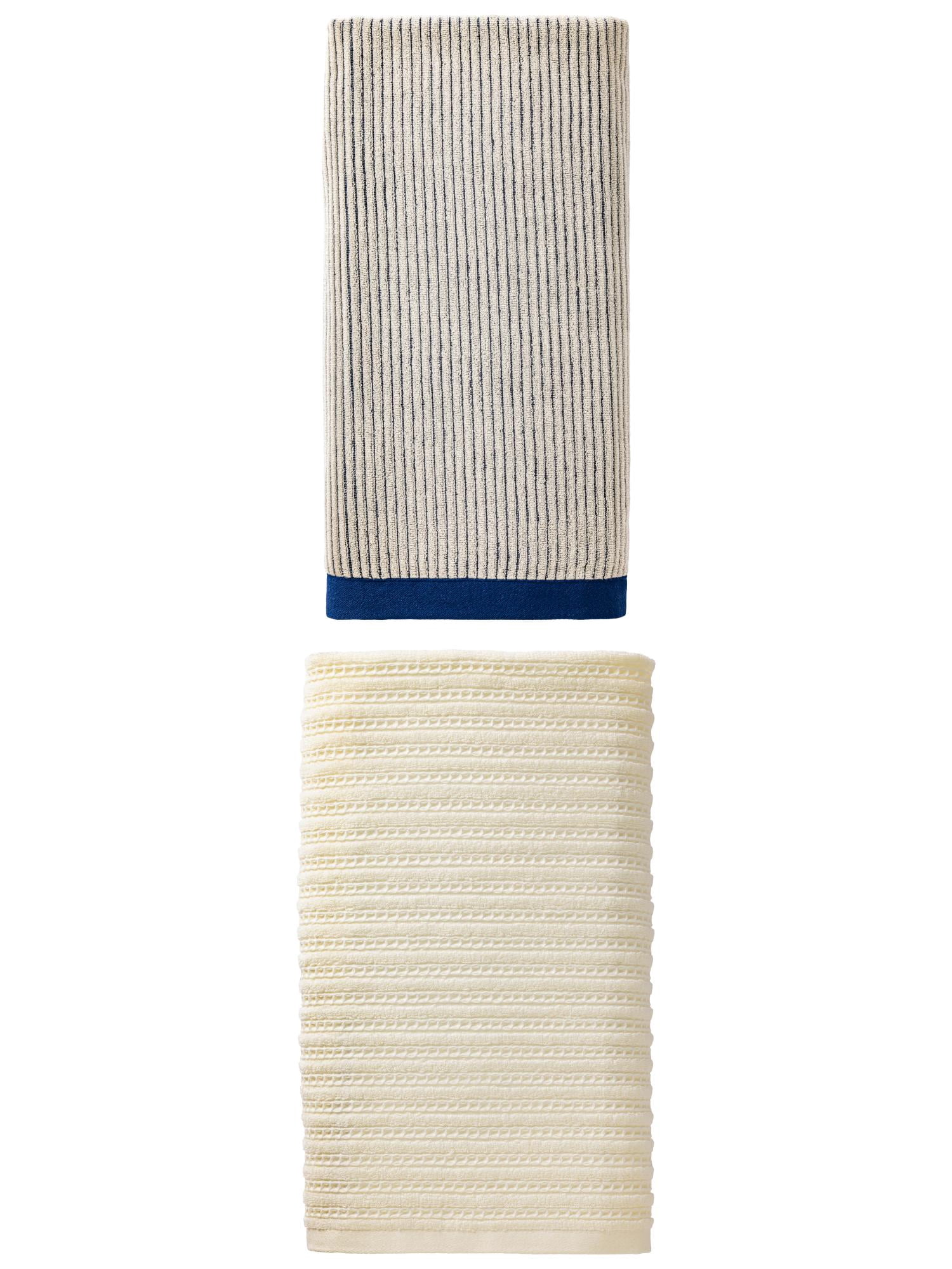 Unique Bargains Plush Comfortable Superior Absorbent Pure Cotton Bath Towel 2 Pack Blue/White 55" x 28"