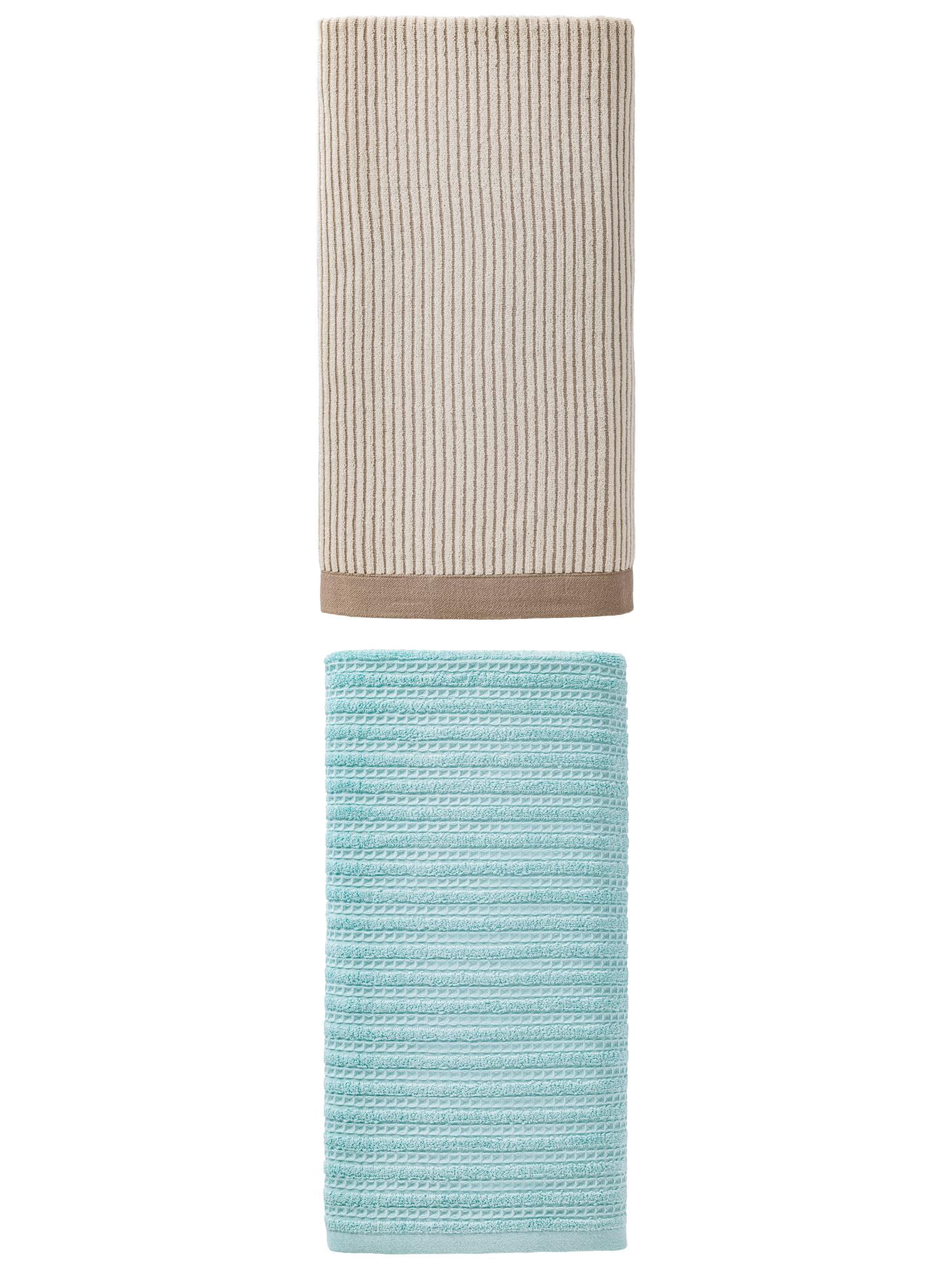 Unique Bargains Plush Comfortable Superior Absorbent Pure Cotton Bath Towel 2 Pack Brown/Blue 55" x 28"