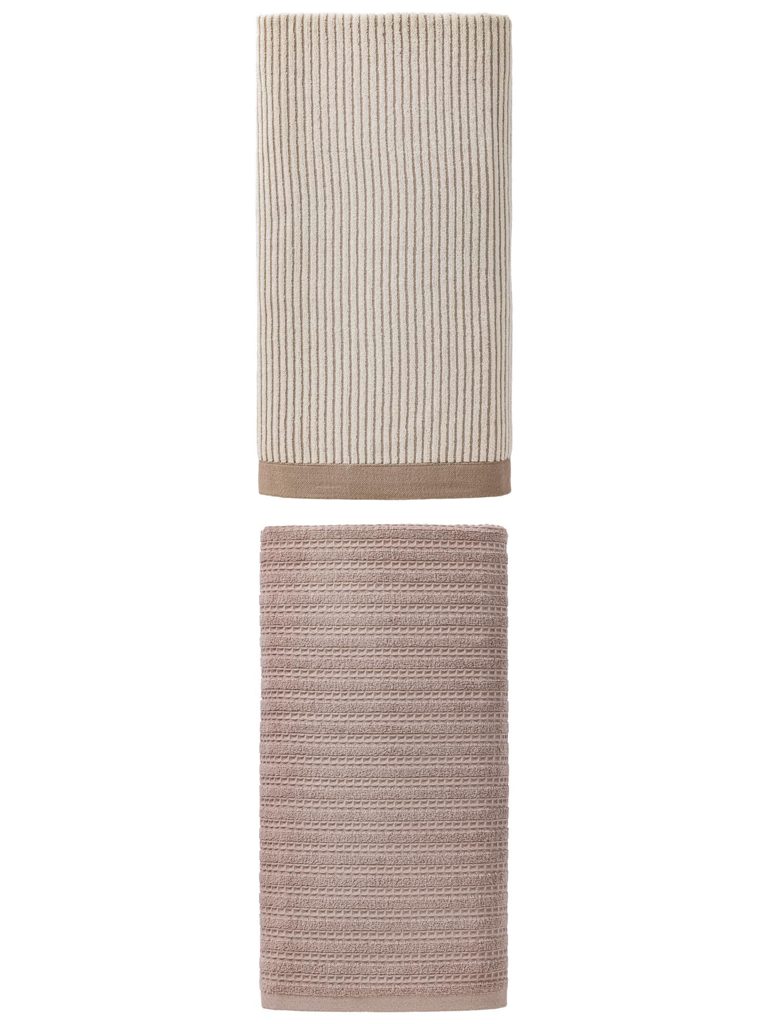 Unique Bargains Plush Comfortable Superior Absorbent Pure Cotton Bath Towel 2 Pack Brown/Grey 55" x 28"
